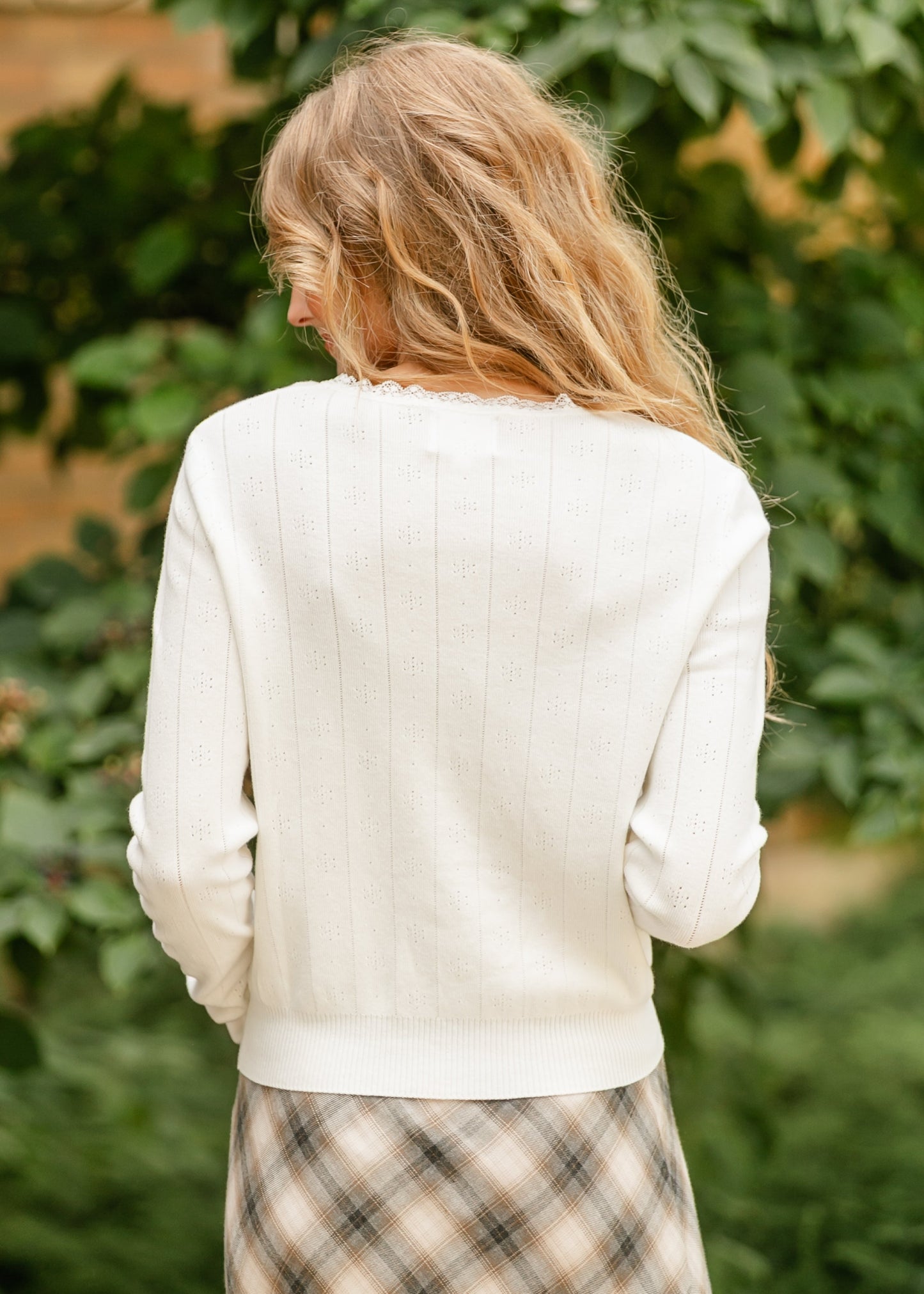 Knit Pointelle Pullover Top FF Tops