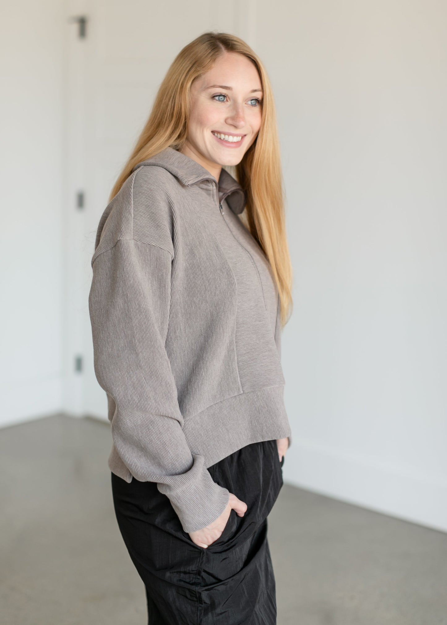 Kristine Ribbed Half Zip Top FF Tops