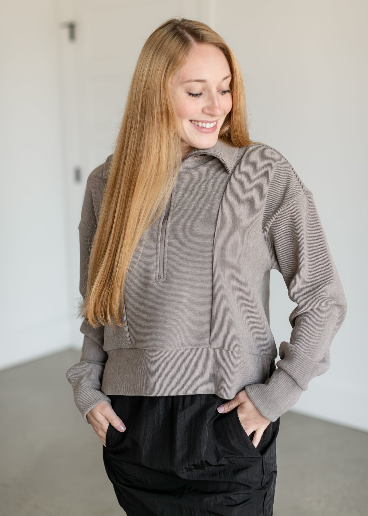 Kristine Ribbed Half Zip Top FF Tops