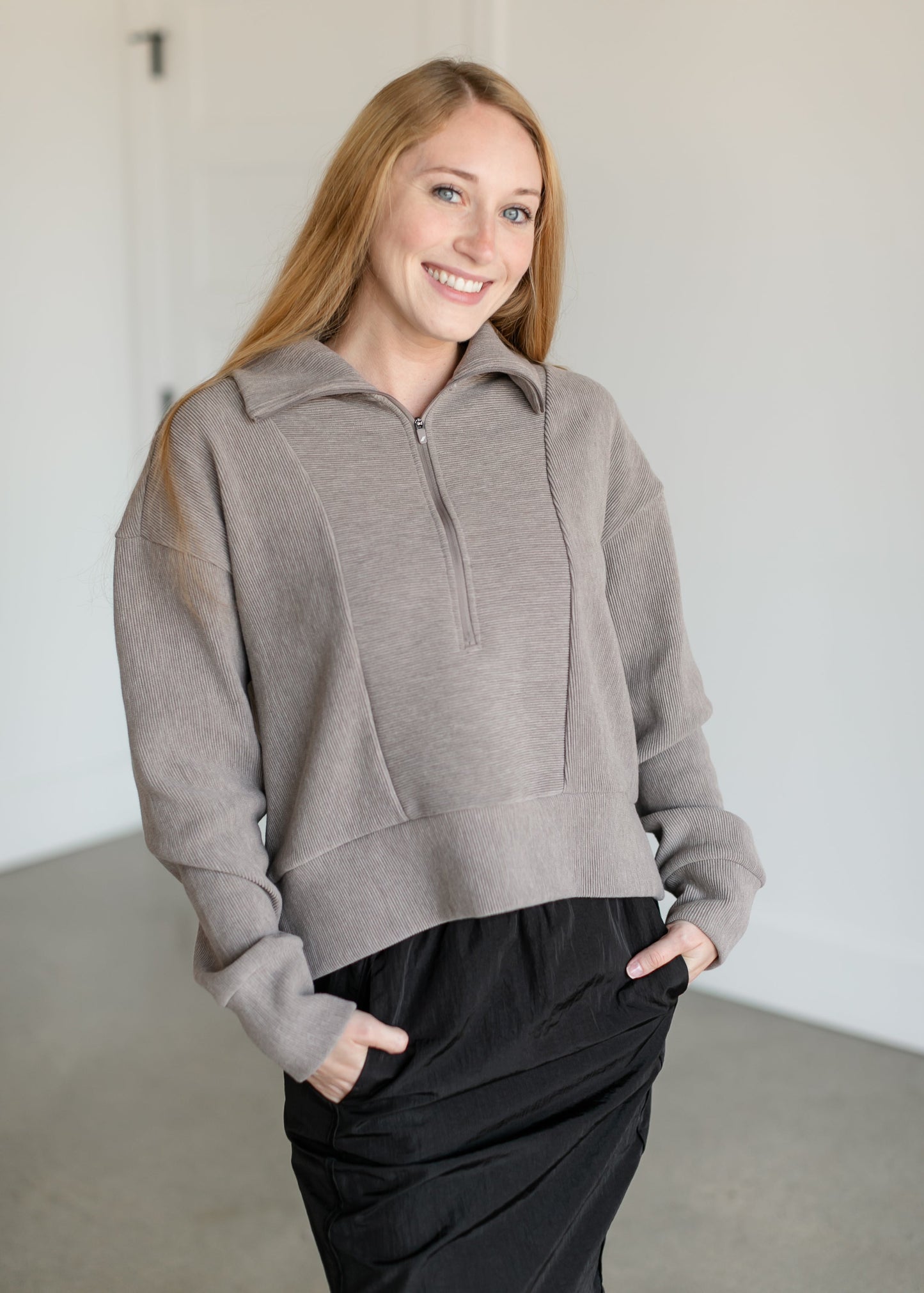 Kristine Ribbed Half Zip Top FF Tops