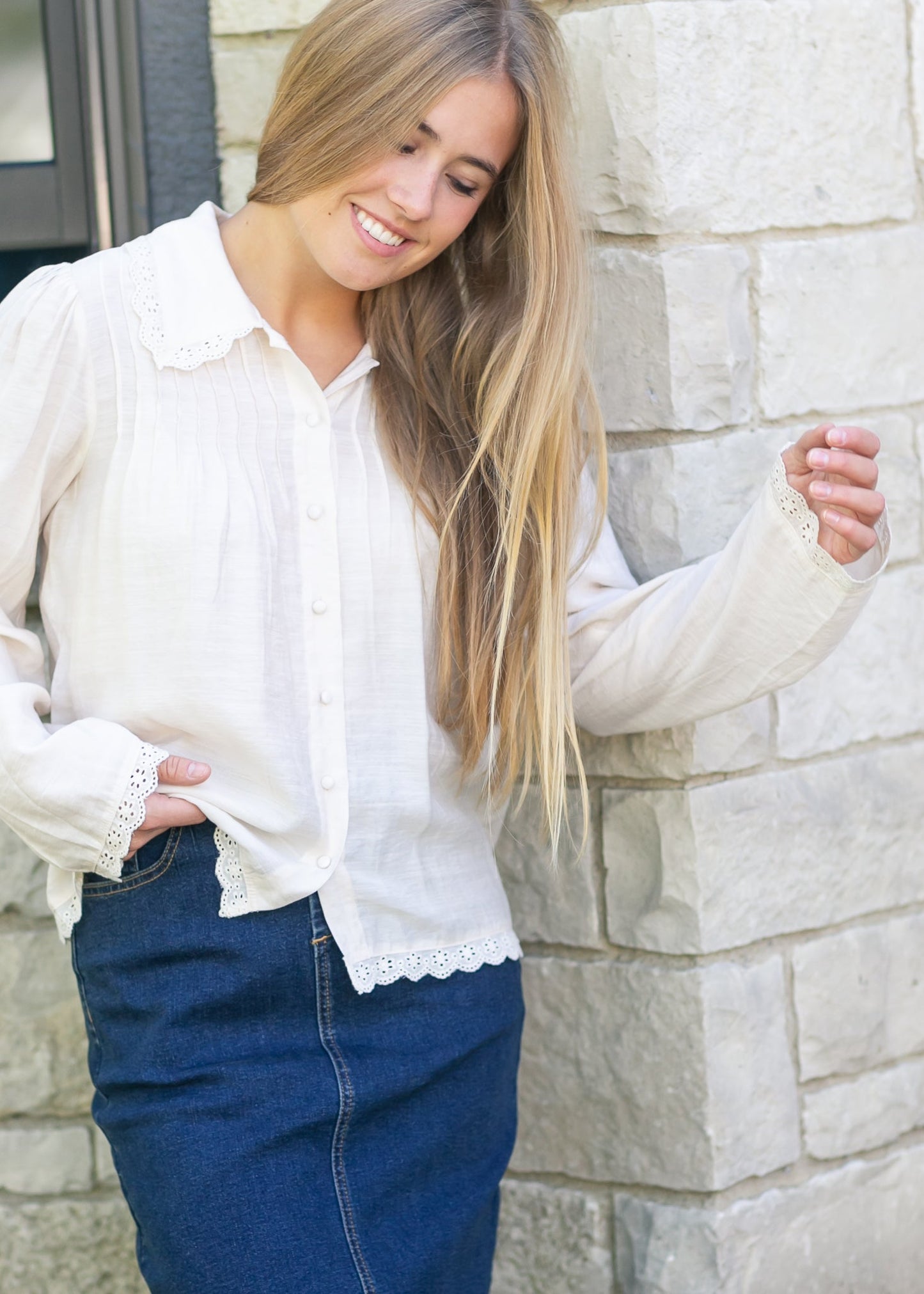 Lace Collar Button Up Top FF Tops