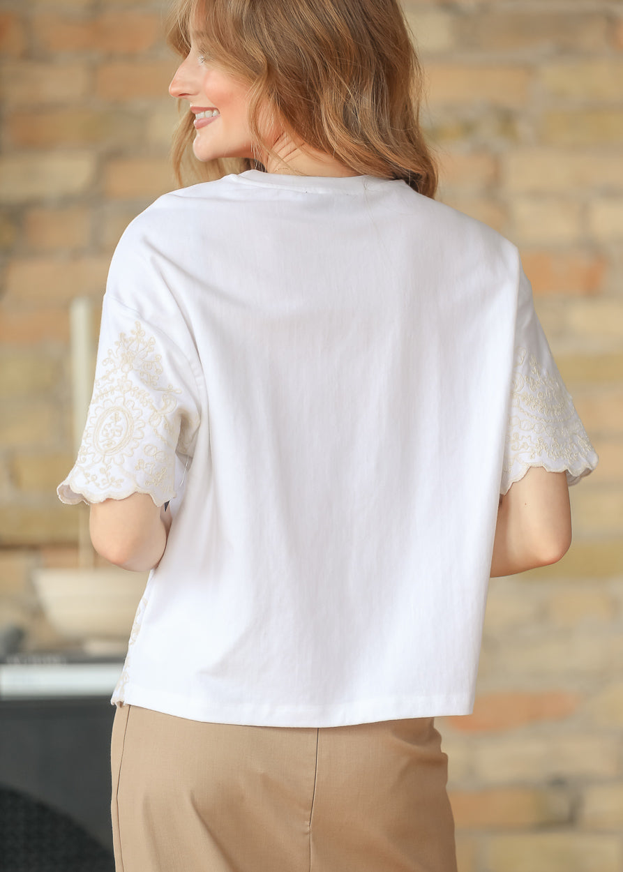 Lace Embroidered Short Sleeve Top FF Tops