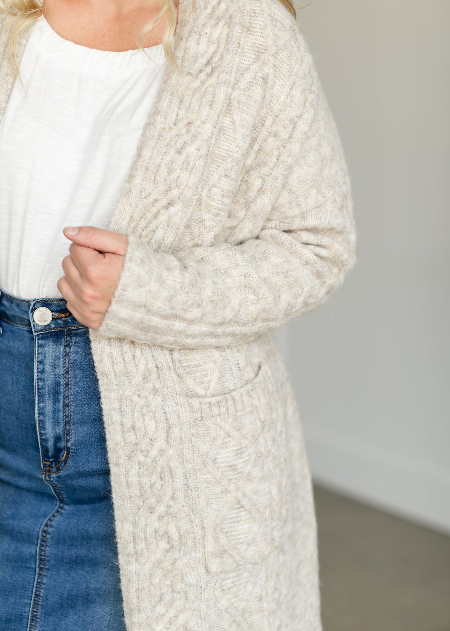 Lanai Cable Knit Long Cardigan FF Tops