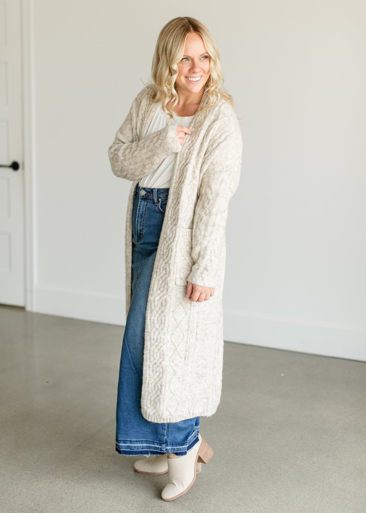 Lanai Cable Knit Long Cardigan FF Tops