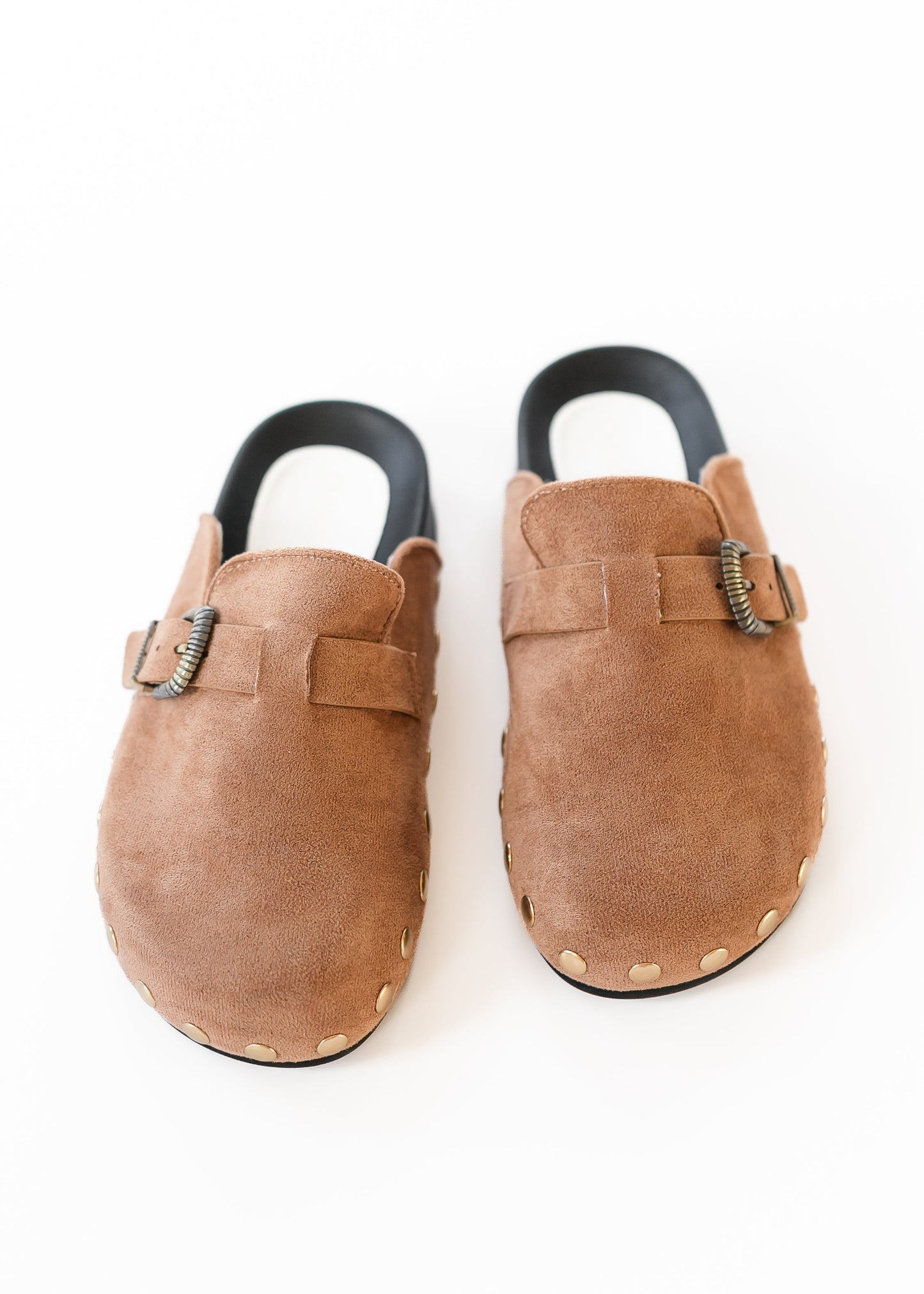 Latte Studded Buckle Clog Shoes