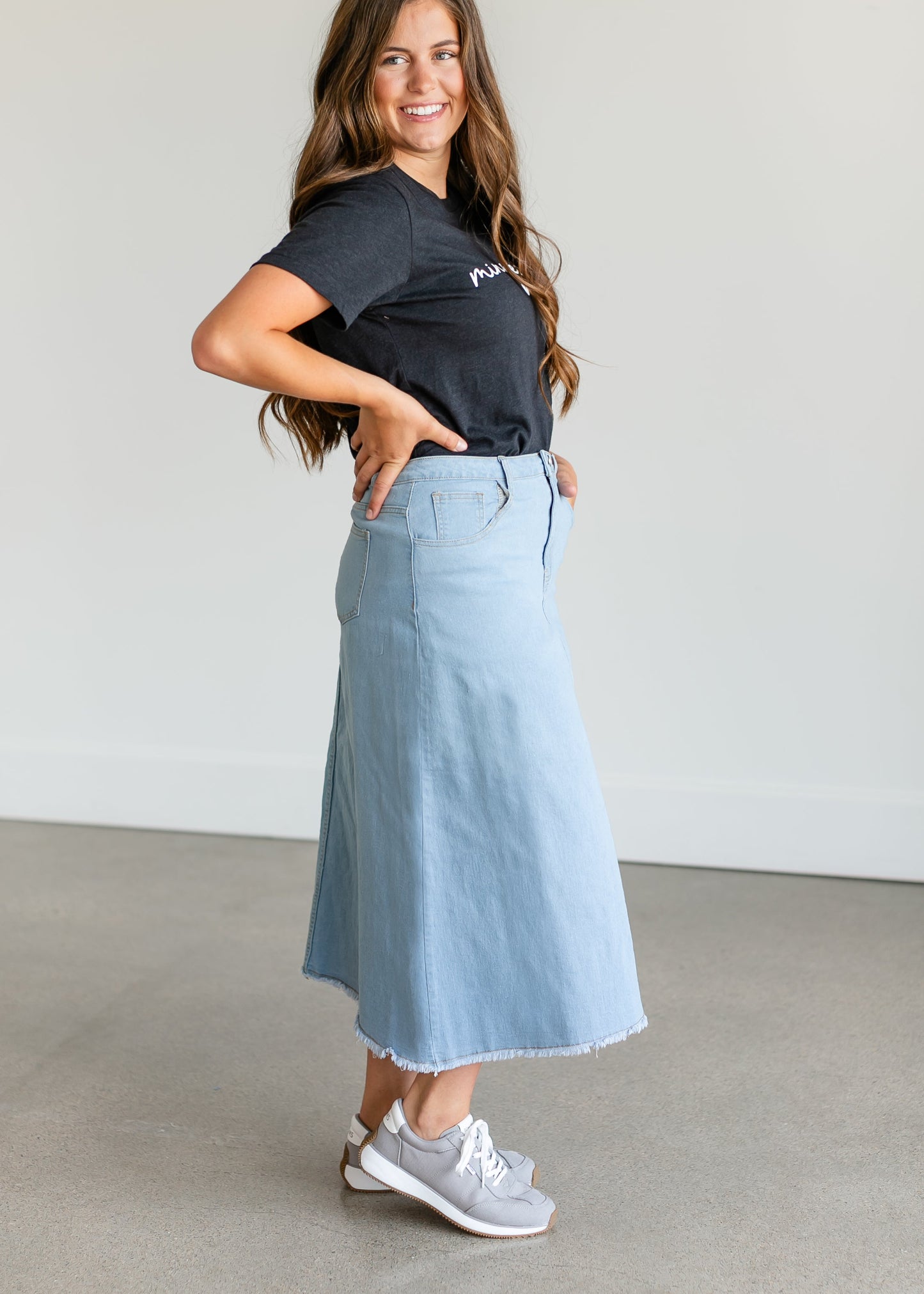 Light Wash A-line Midi Skirt FF Skirts