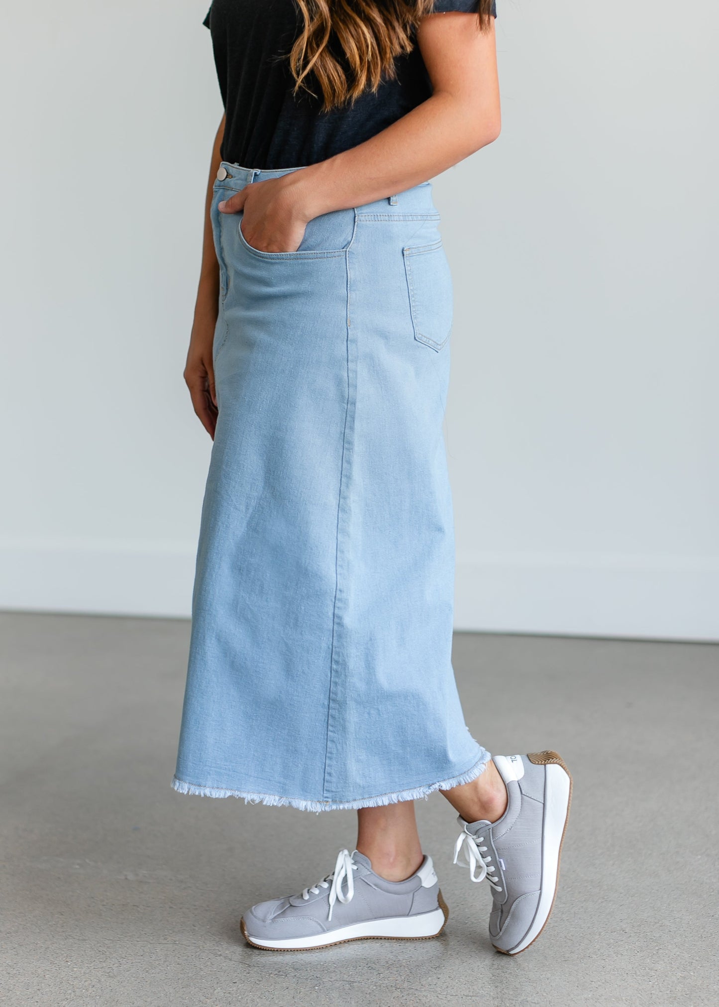 Light Wash A-line Midi Skirt FF Skirts