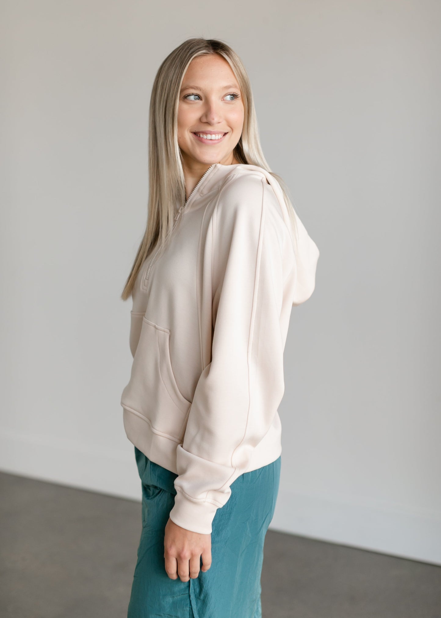 Lightweight Half Zip Hoodie Sweatshirt FF Tops