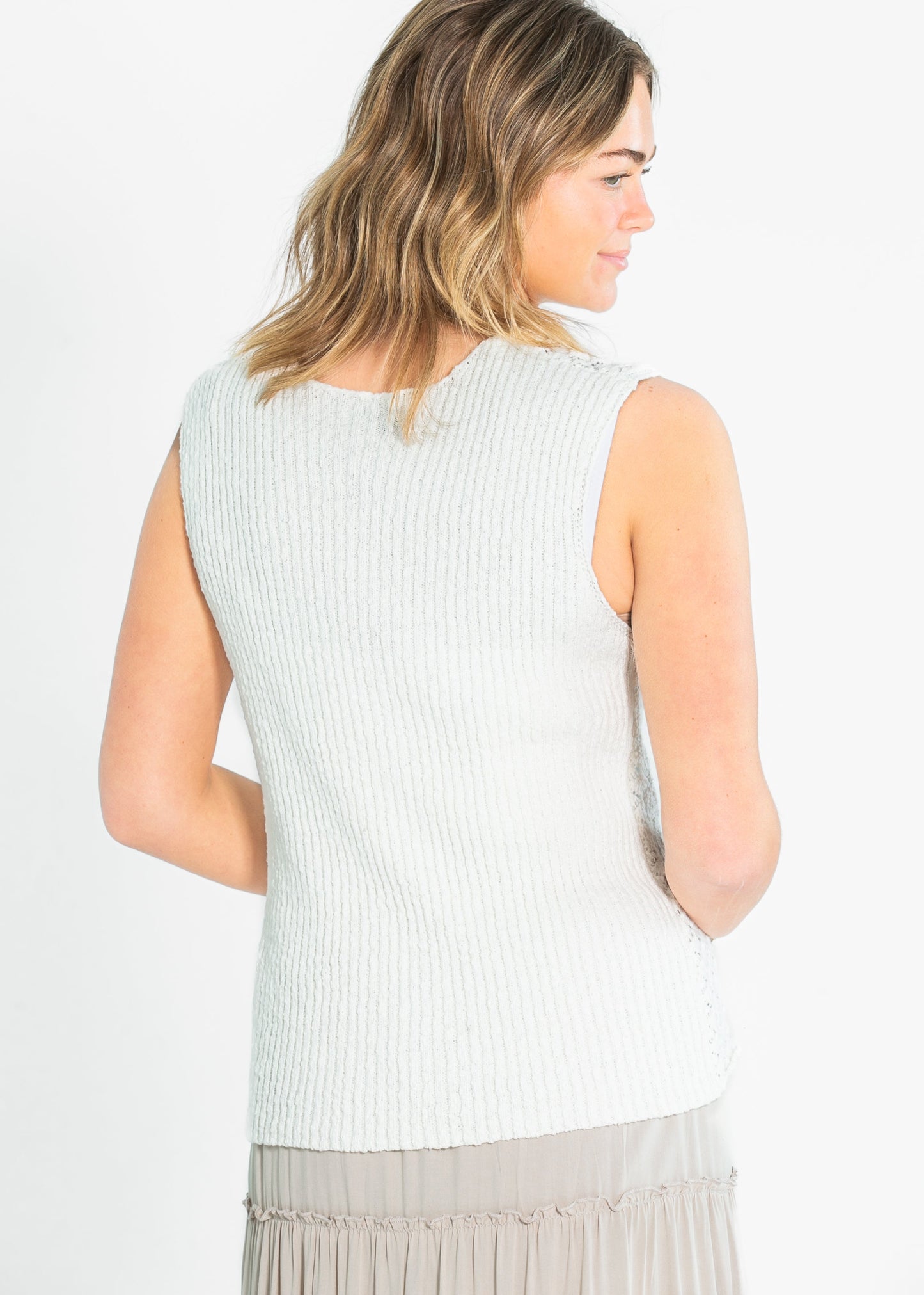 Lightweight Knit Button Up Sleeveless Top FF Tops