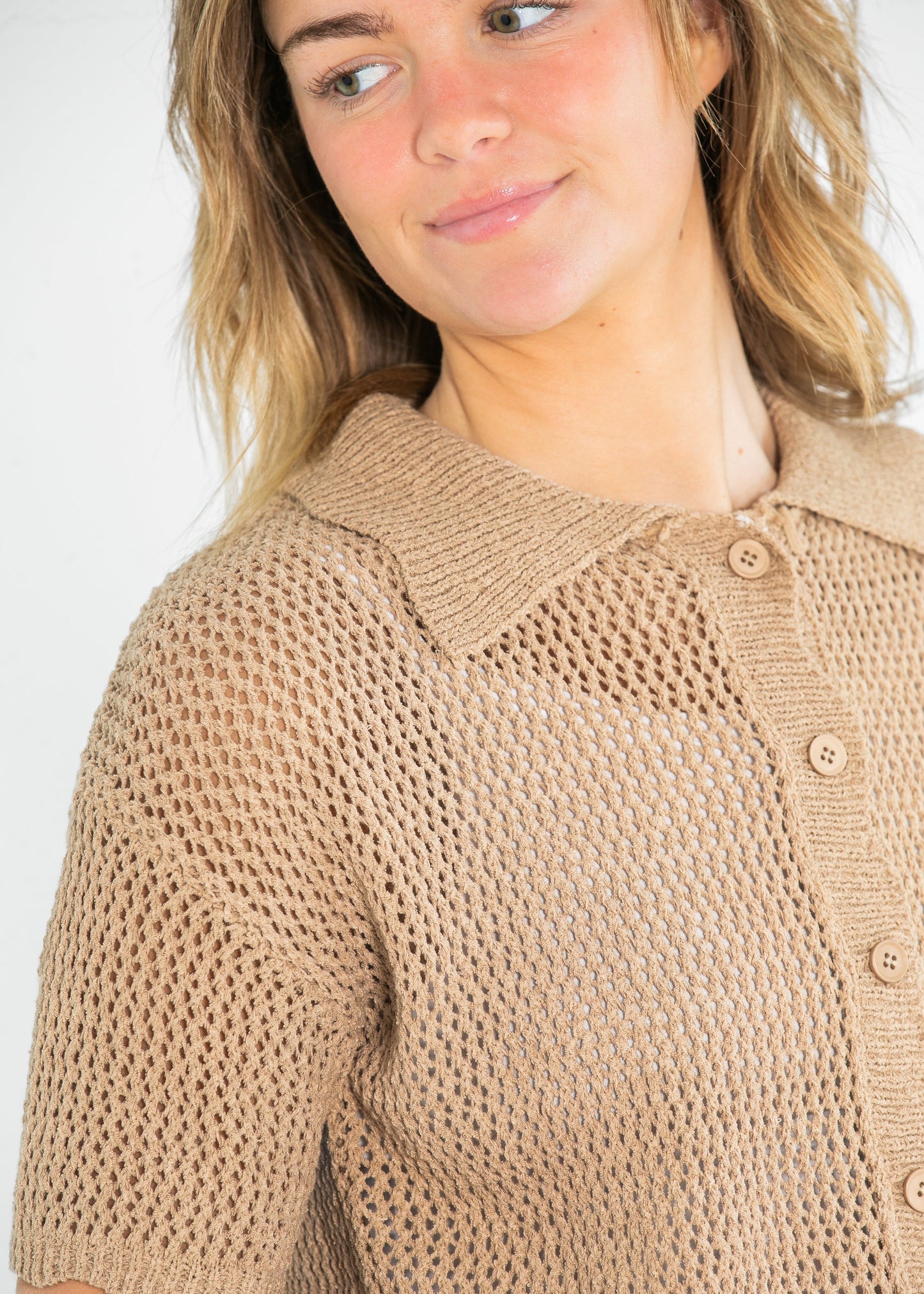 Lightweight Knit Collared Short Sleeve Top FF Tops