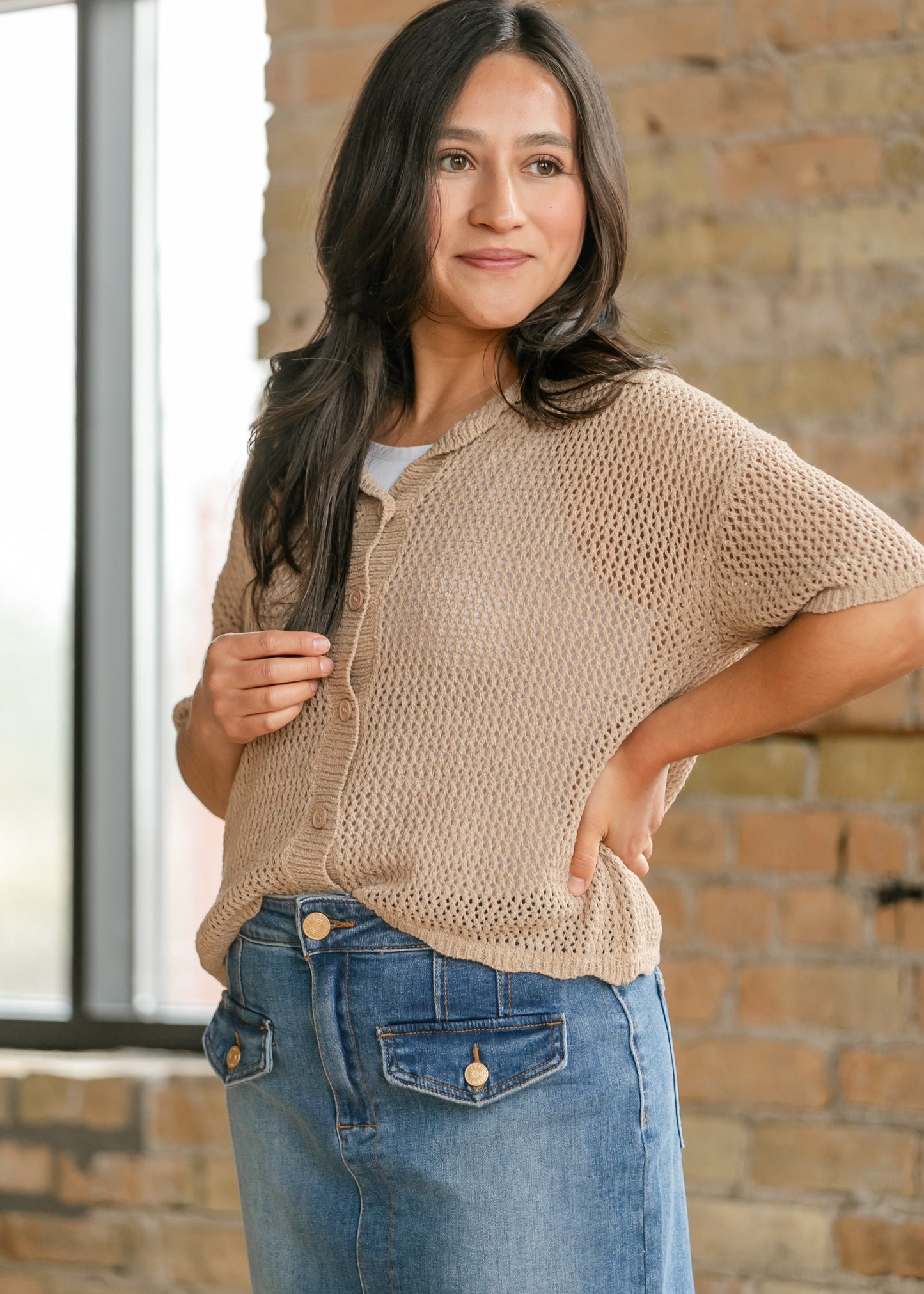 Lightweight Knit Collared Short Sleeve Top FF Tops