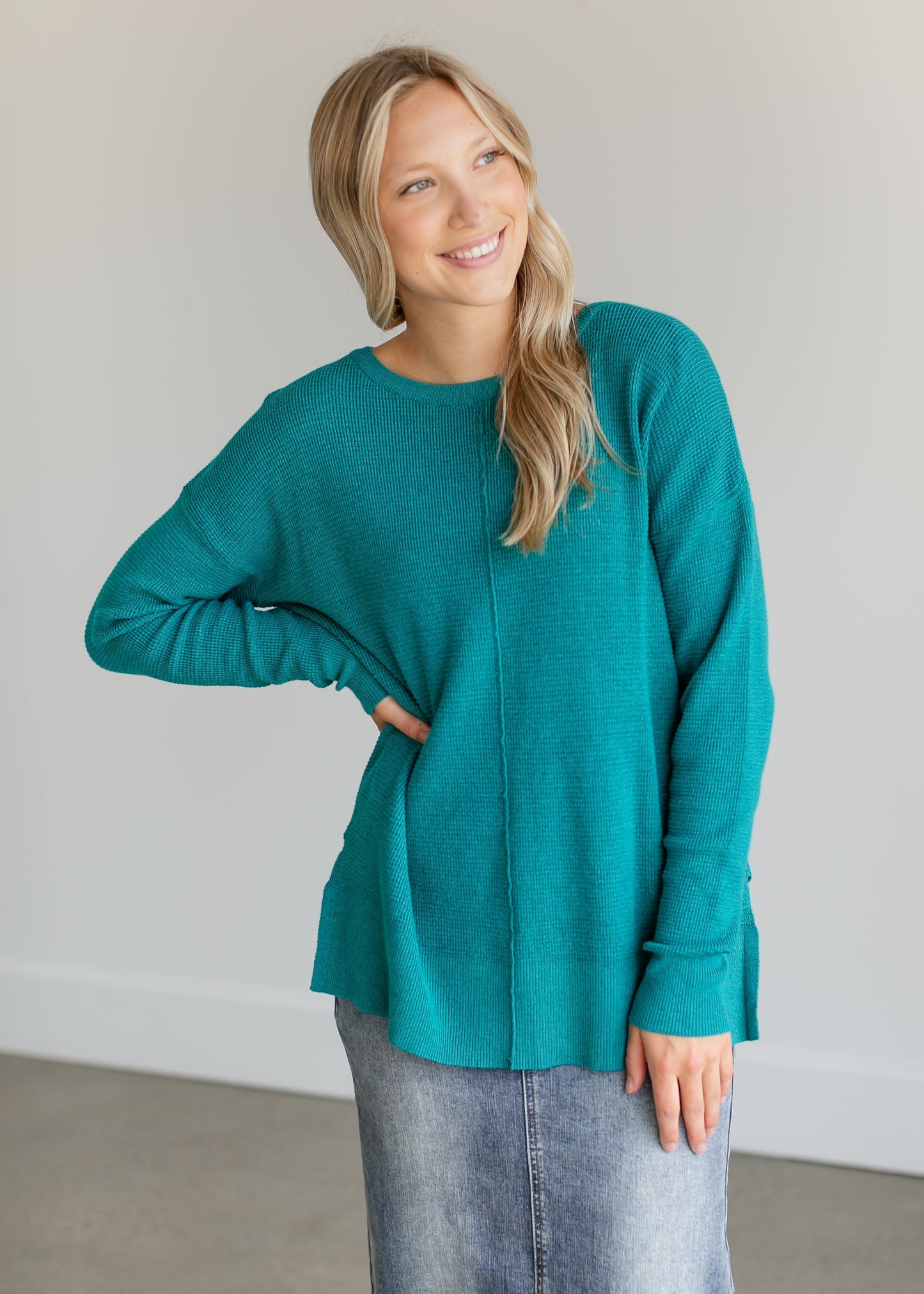 Lightweight Waffle Crewneck Sweater FF Tops