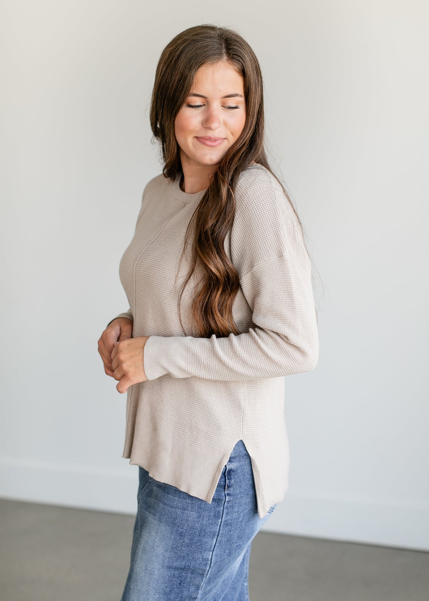Lightweight Waffle Crewneck Sweater FF Tops