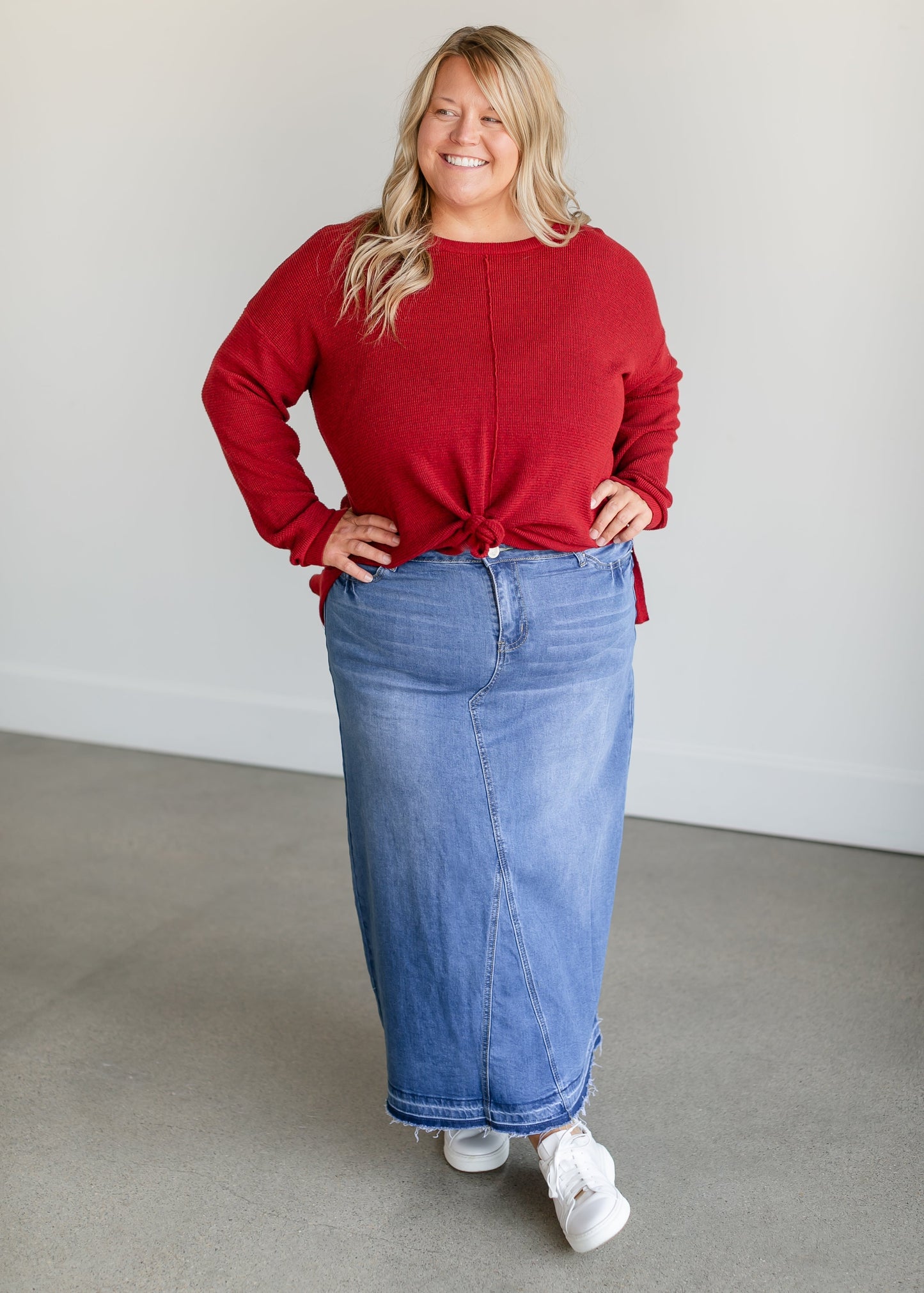 Lightweight Waffle Crewneck Sweater FF Tops Red / S