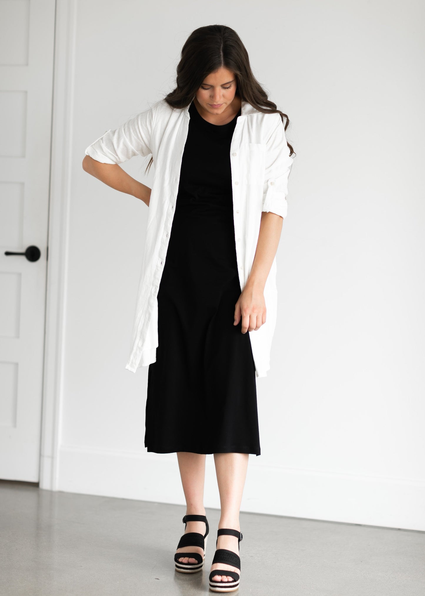 Linen Blend Cream Button Down Layering Top Dresses