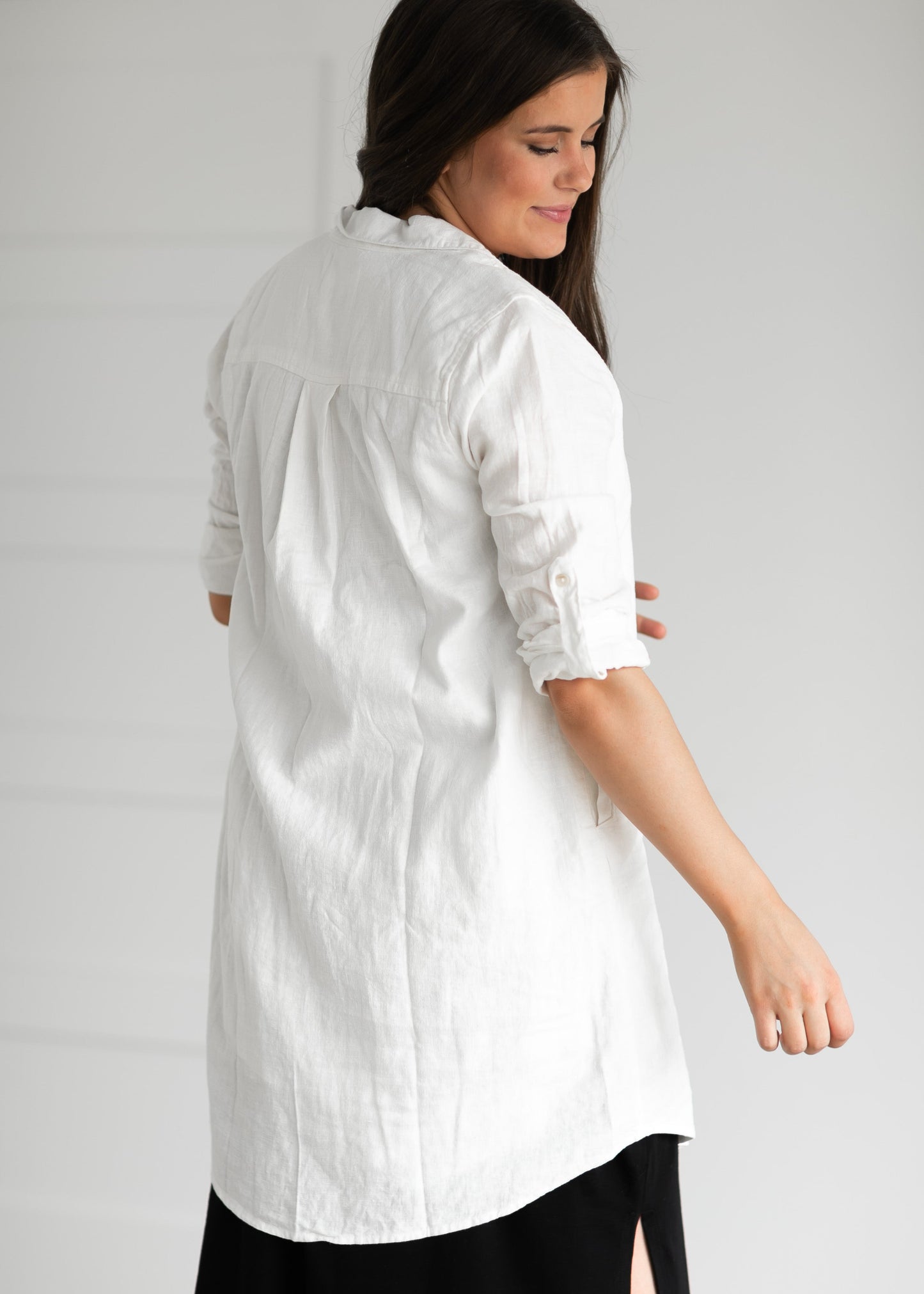 Linen Blend Cream Button Down Layering Top Dresses