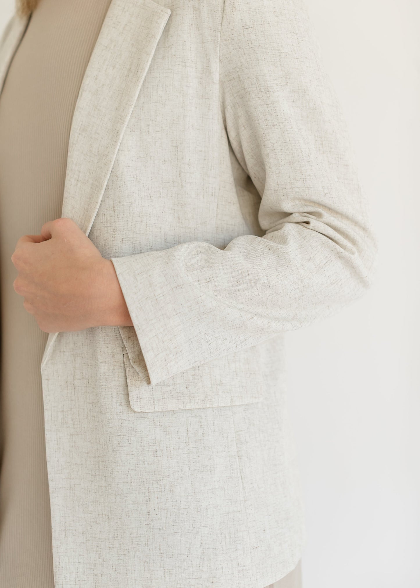 Linen Blend Open Front Blazer FF Layering Essentials