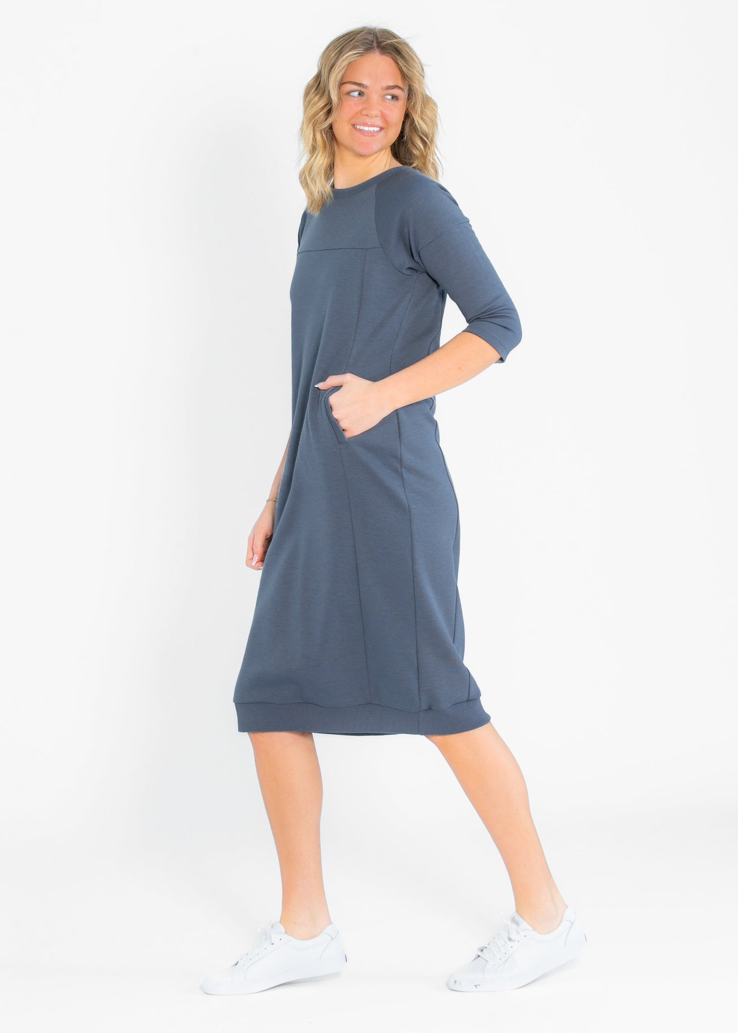 Liv 3/4 Sleeve Sweatshirt Midi Dress IC Dresses