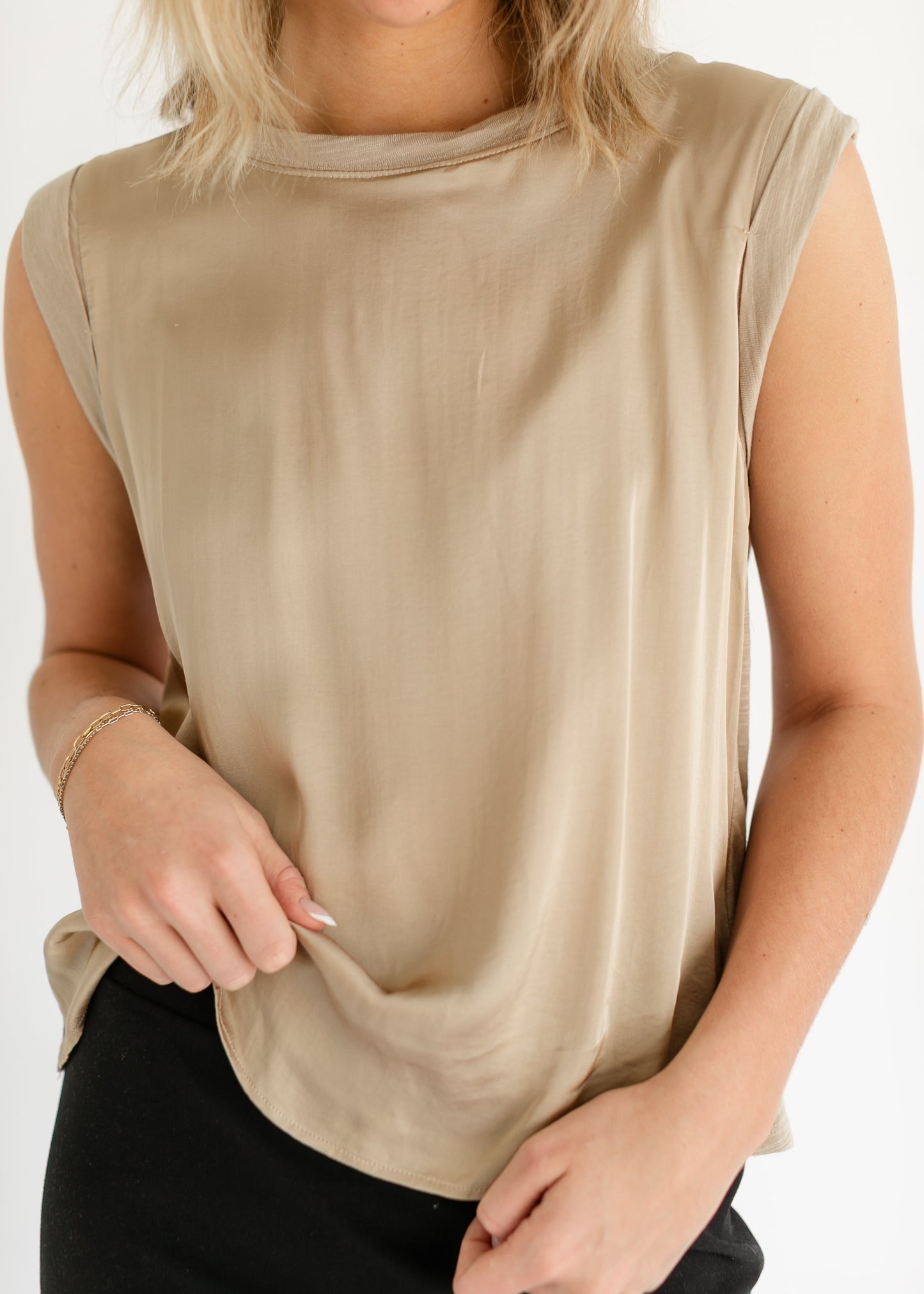 LIVERPOOL® Cap Sleeve Woven Knit Top FF Tops