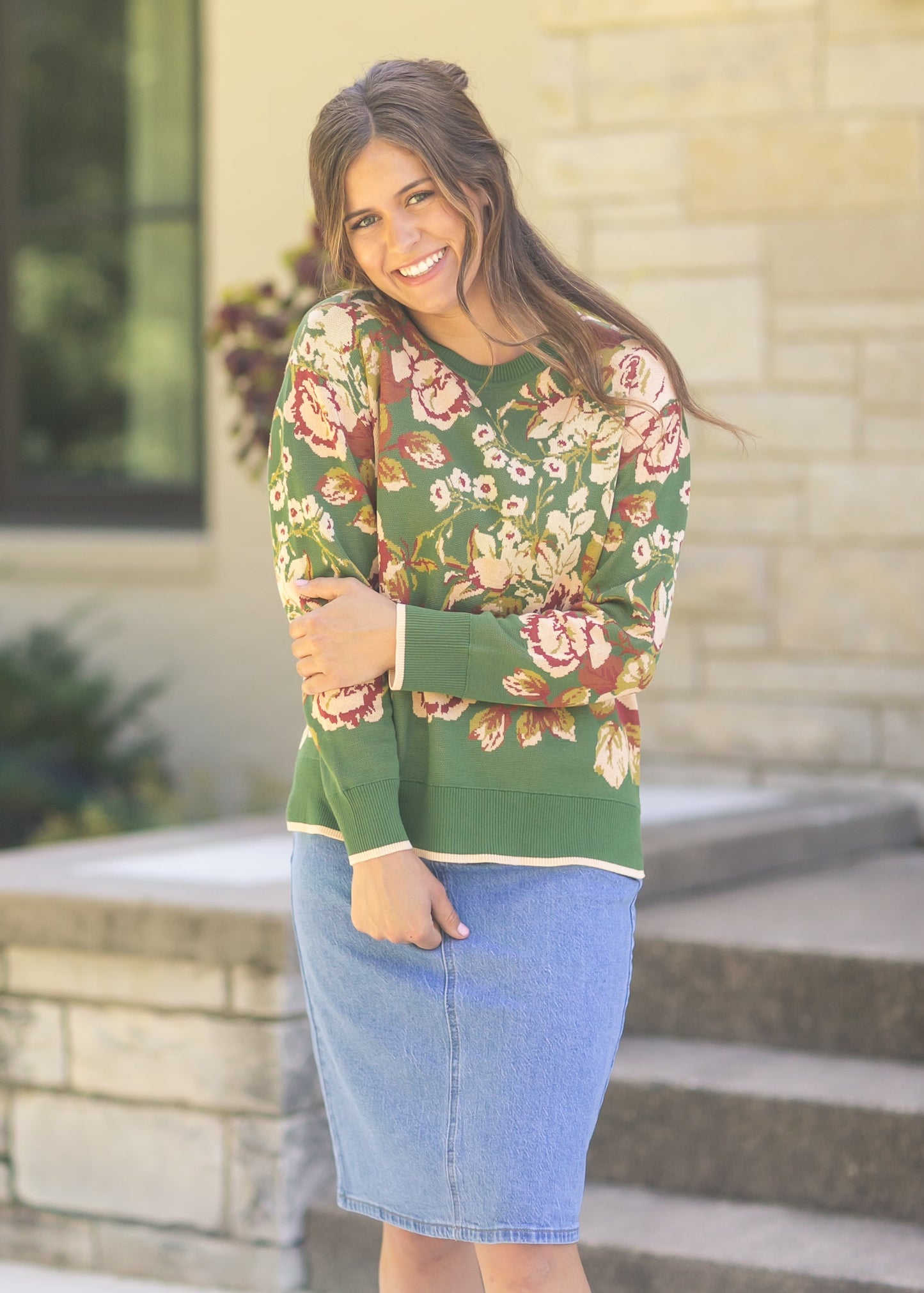 Liverpool Los Angeles® Floral Crewneck Sweater FF Tops