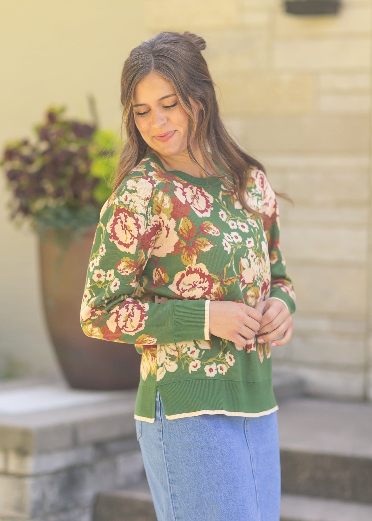 Liverpool Los Angeles® Floral Crewneck Sweater FF Tops