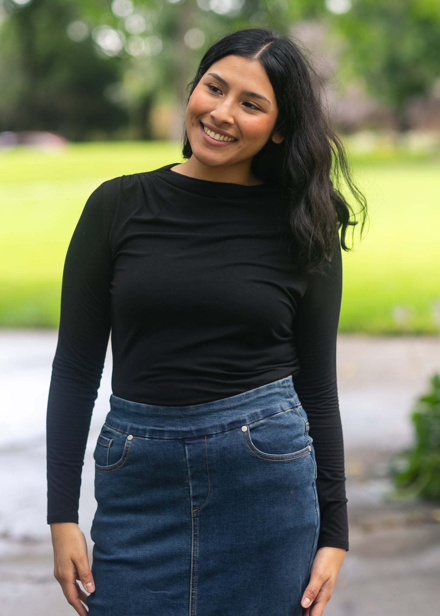Liverpool Los Angeles® Long Sleeve Mock Neck Knit Top FF Tops