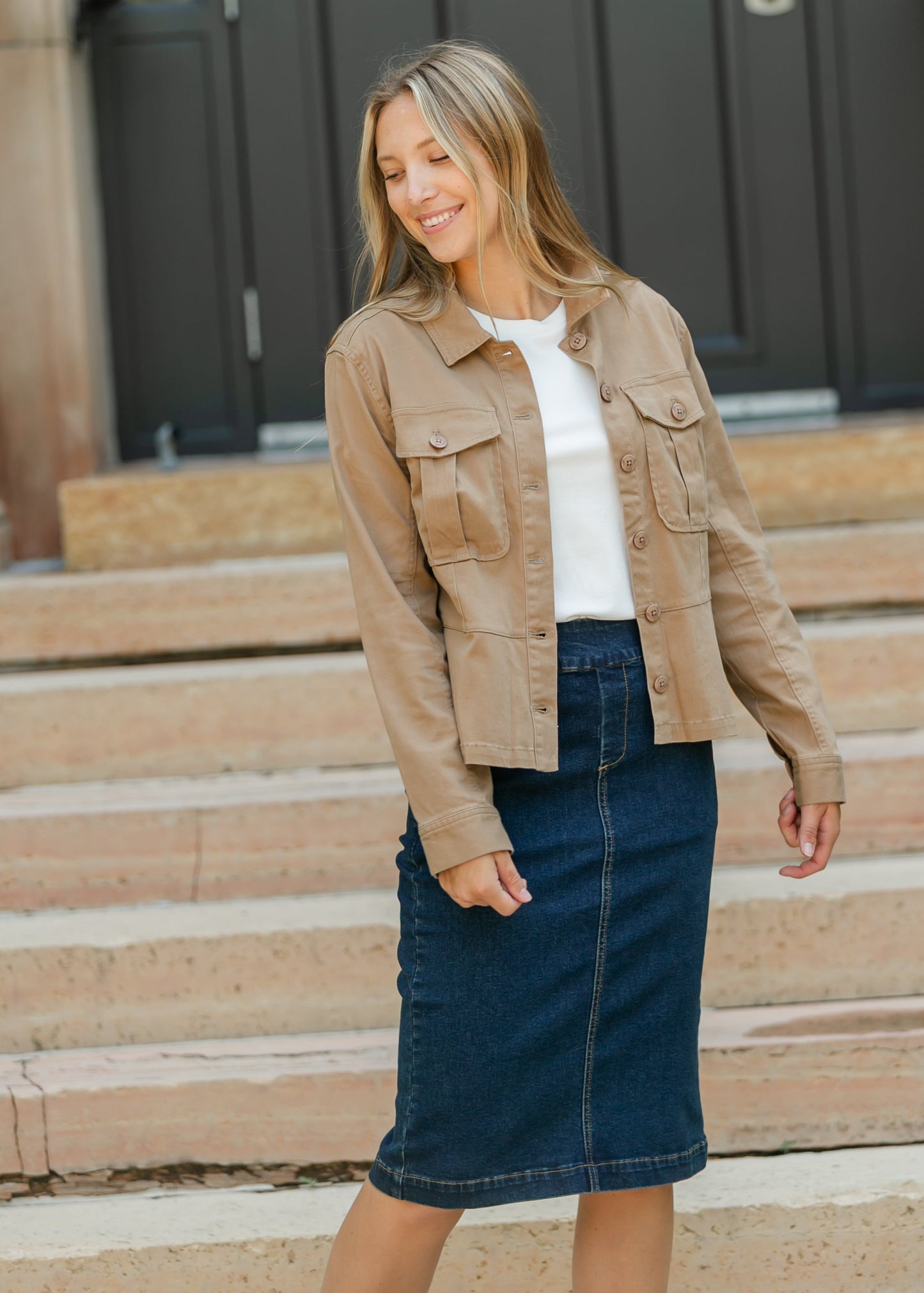 Liverpool Los Angeles® Peplum Hem Trucker Jacket FF Layering Essentials