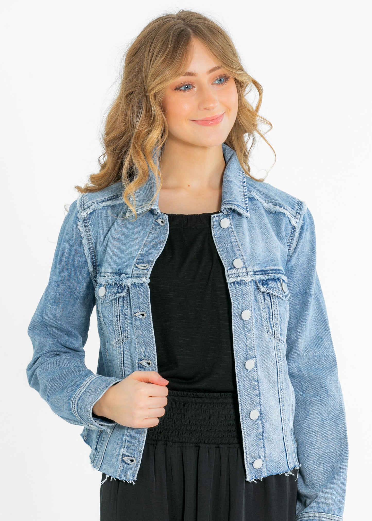 Liverpool® Multi Fray Trucker Denim Jacket FF Tops