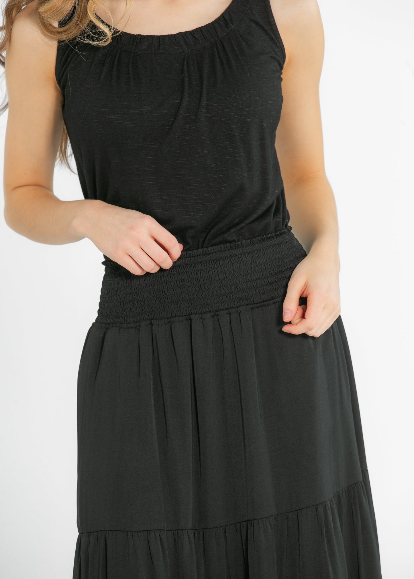 Liverpool® Tiered Woven Black Maxi Skirt FF Skirts