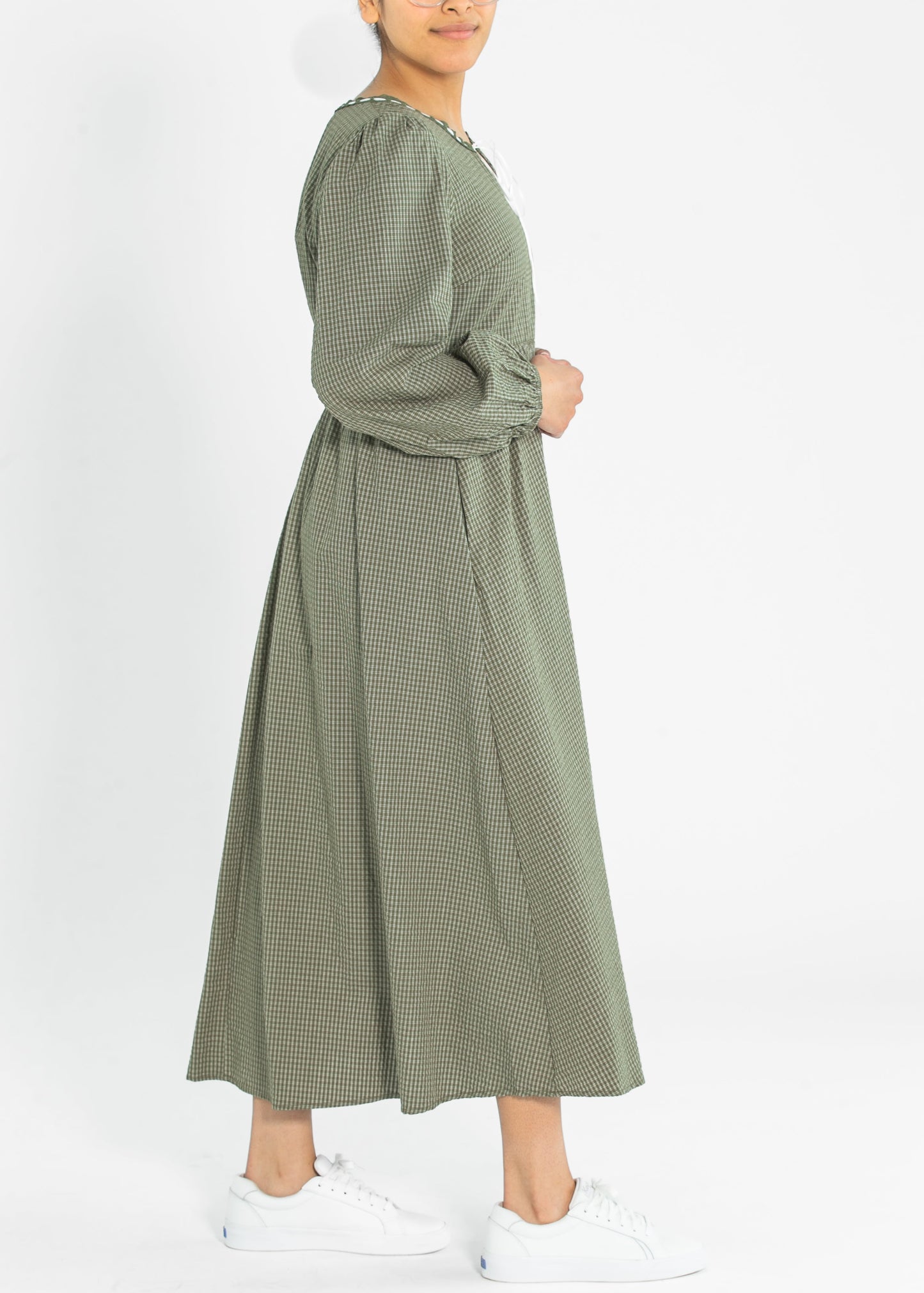Long Sleeve Gingham Tie Detail Maxi Dress FF Dresses