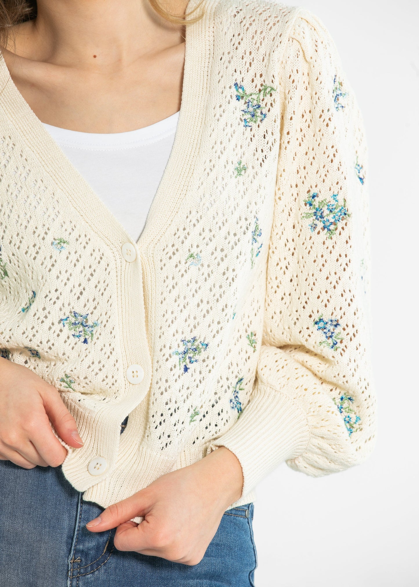 Long Sleeve Pointelle Embroidered Cardigan FF Layering Essentials