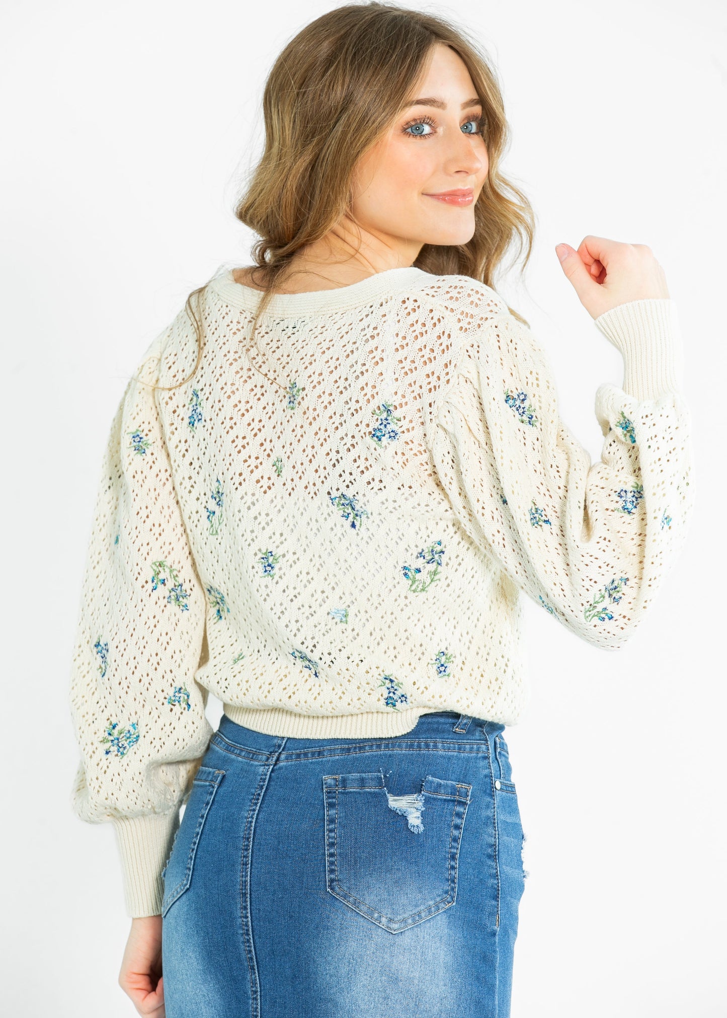 Long Sleeve Pointelle Embroidered Cardigan FF Layering Essentials