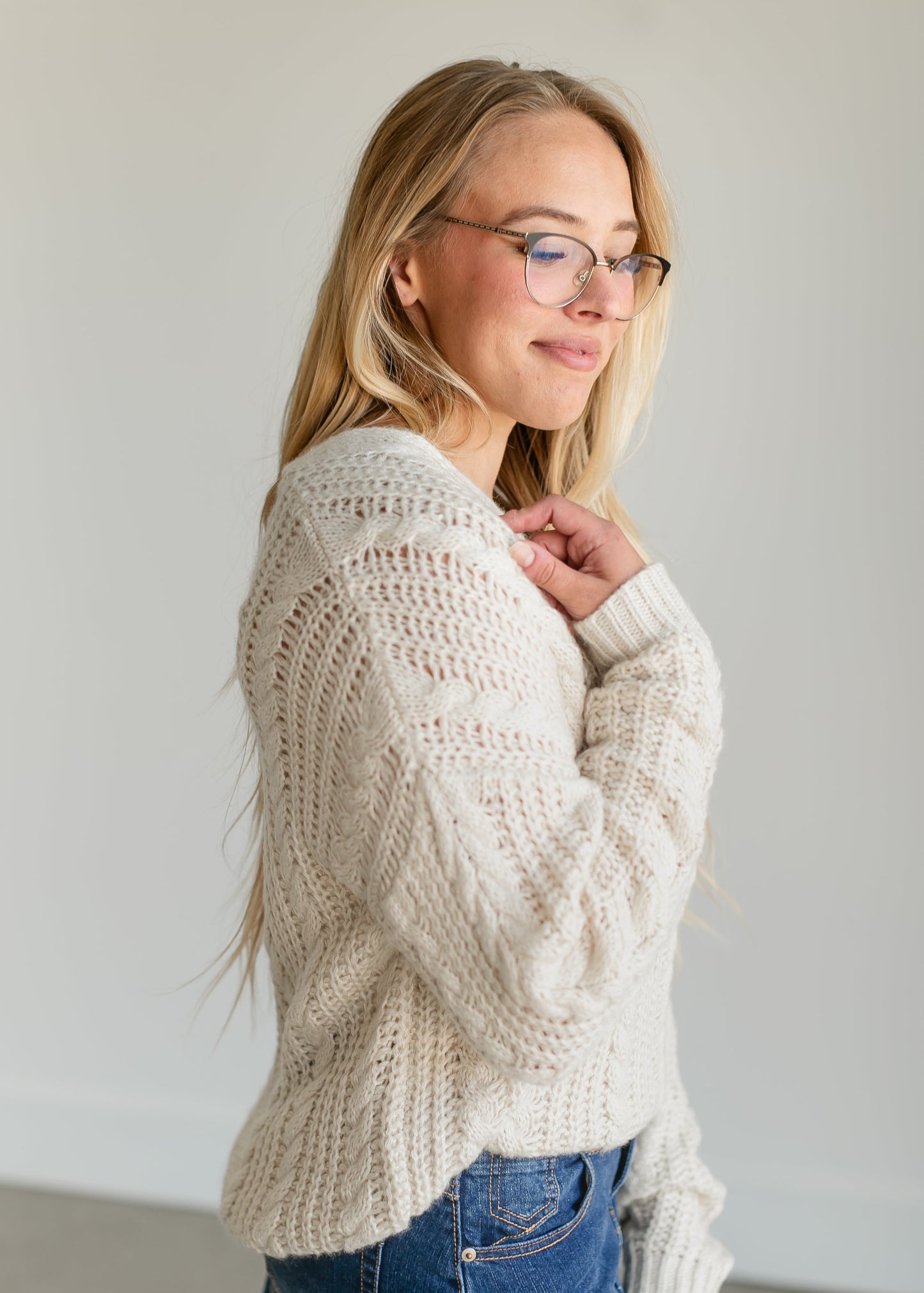 Loose Knit V-neck Sweater FF Tops