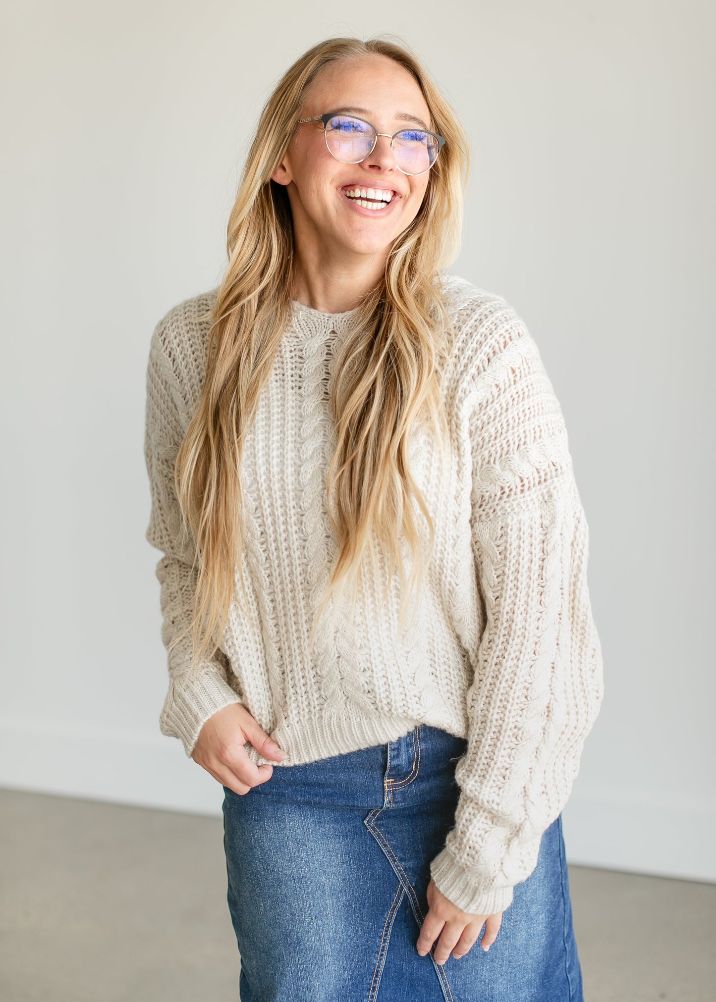 Loose Knit V-neck Sweater FF Tops