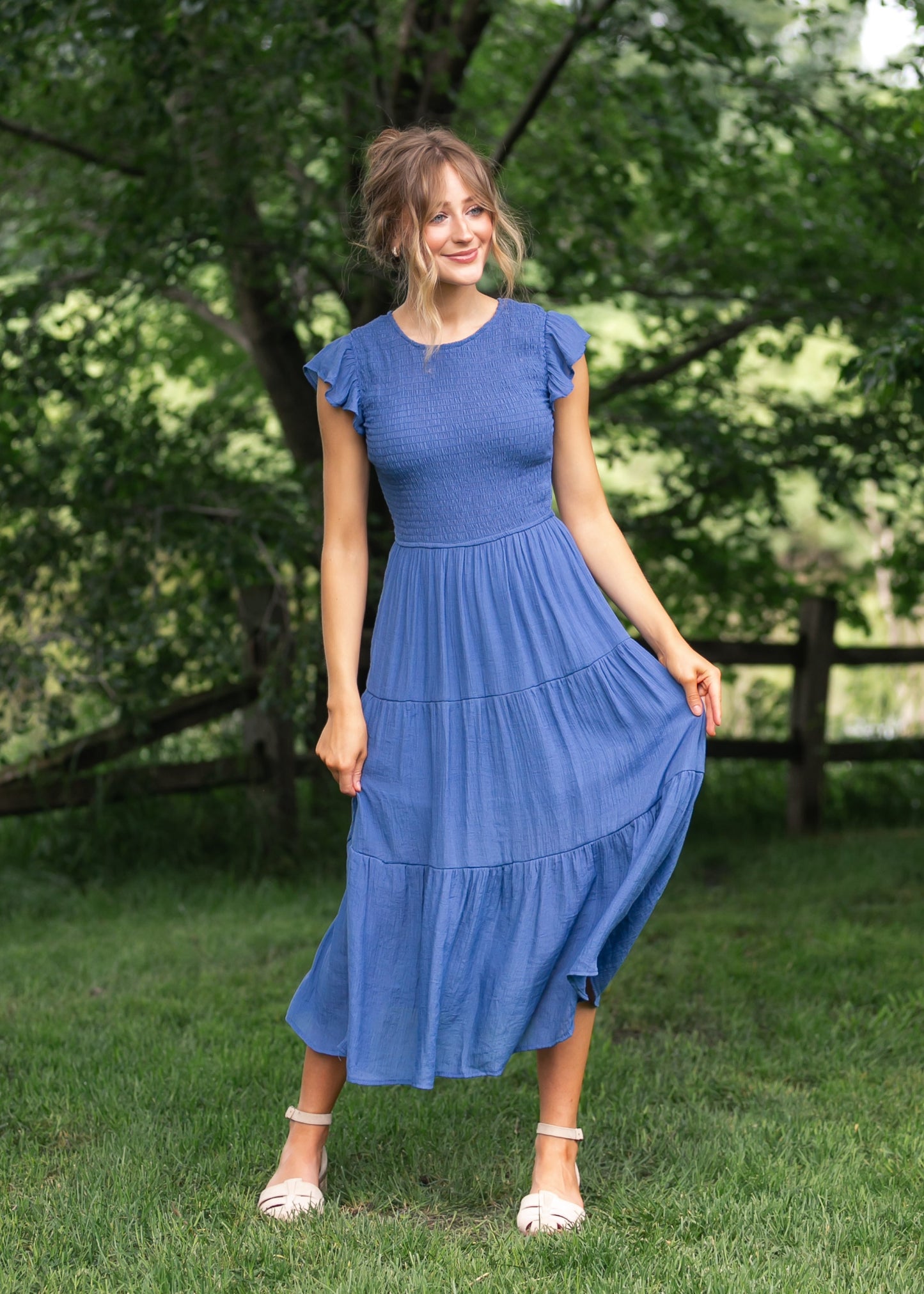 Lorelai Smocked Tiered Midi Dress FF Dresses Dusty Blue / S