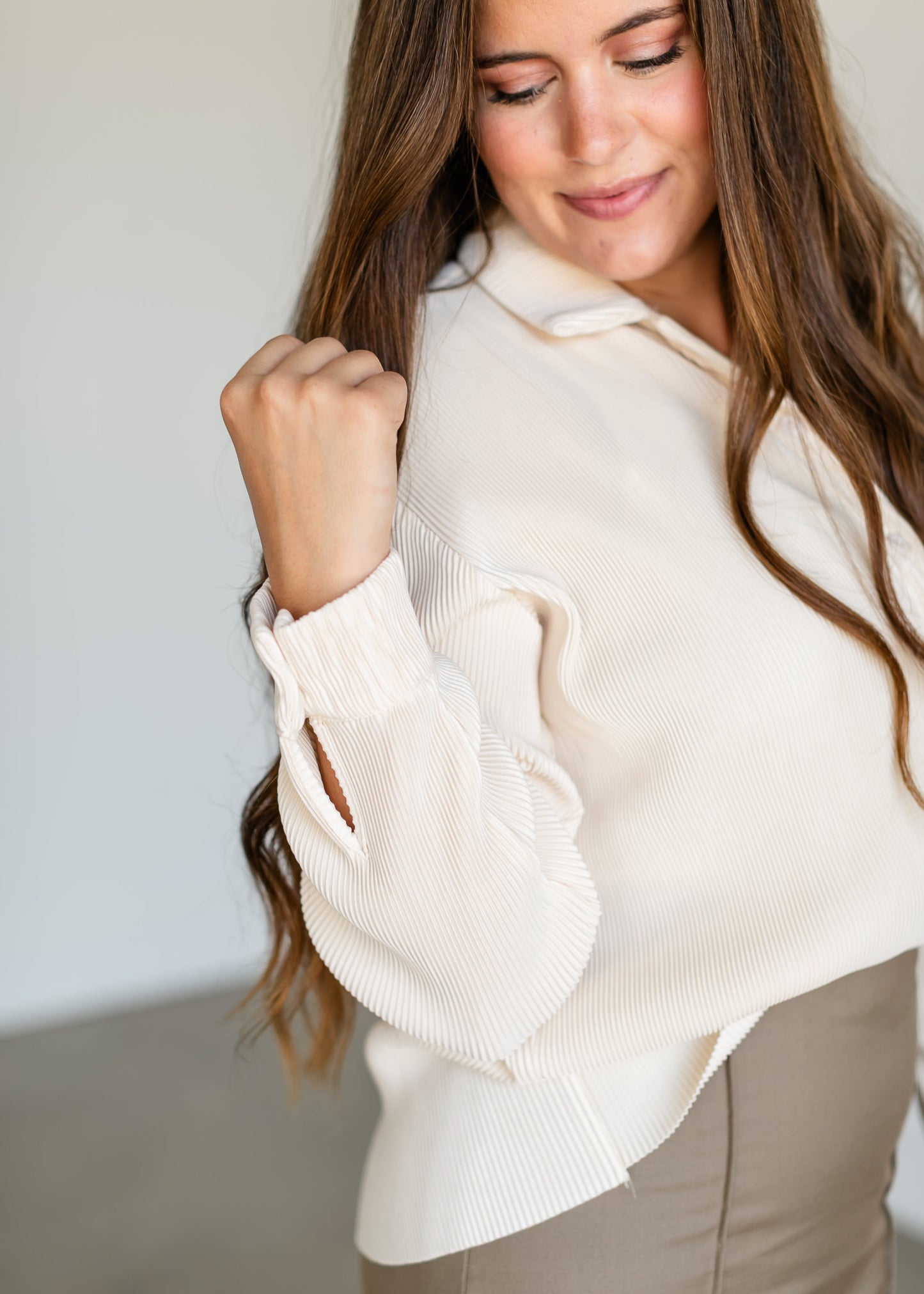 Luke Pleated Button-up Top FF Tops
