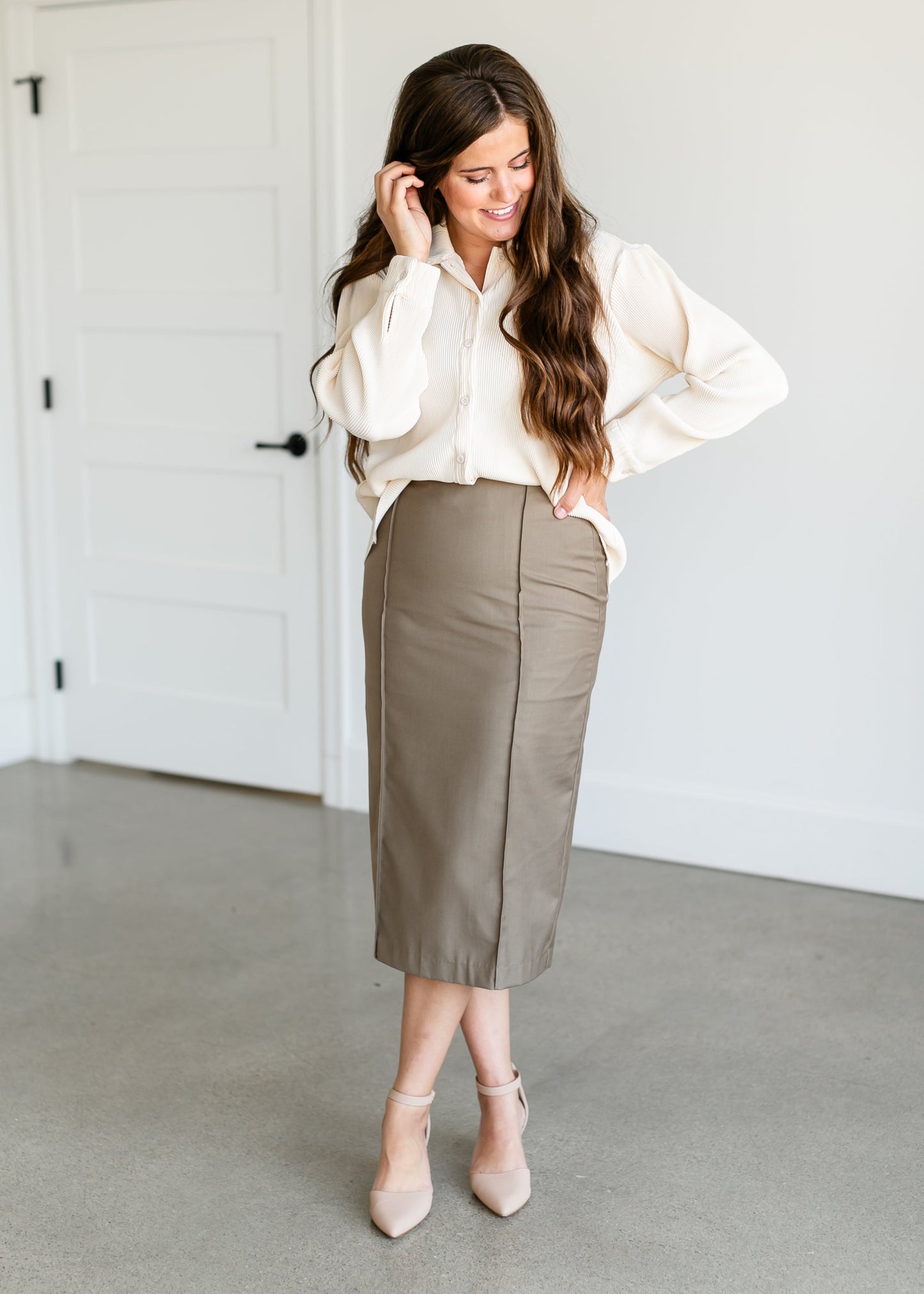 Luke Pleated Button-up Top FF Tops