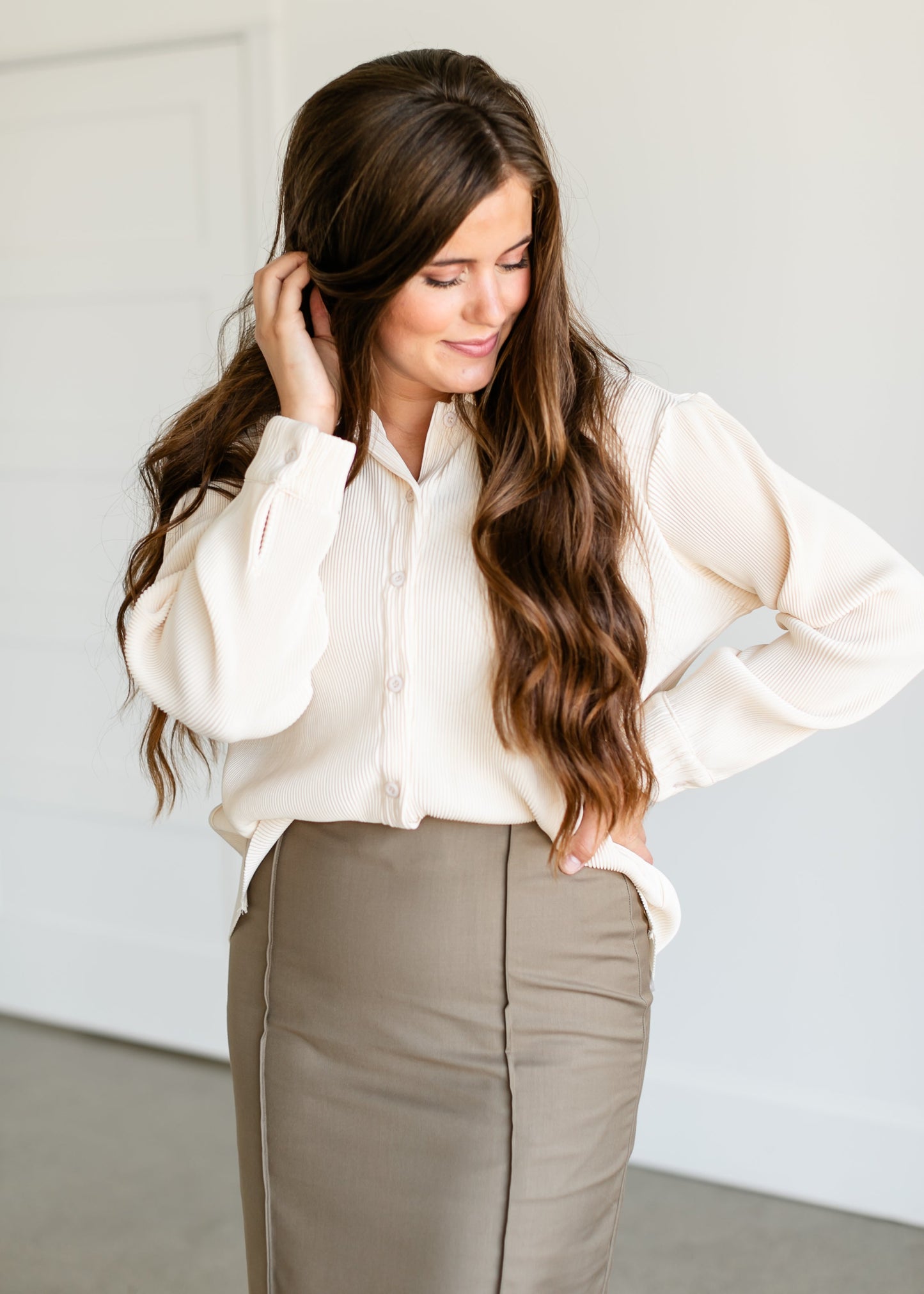Luke Pleated Button-up Top FF Tops