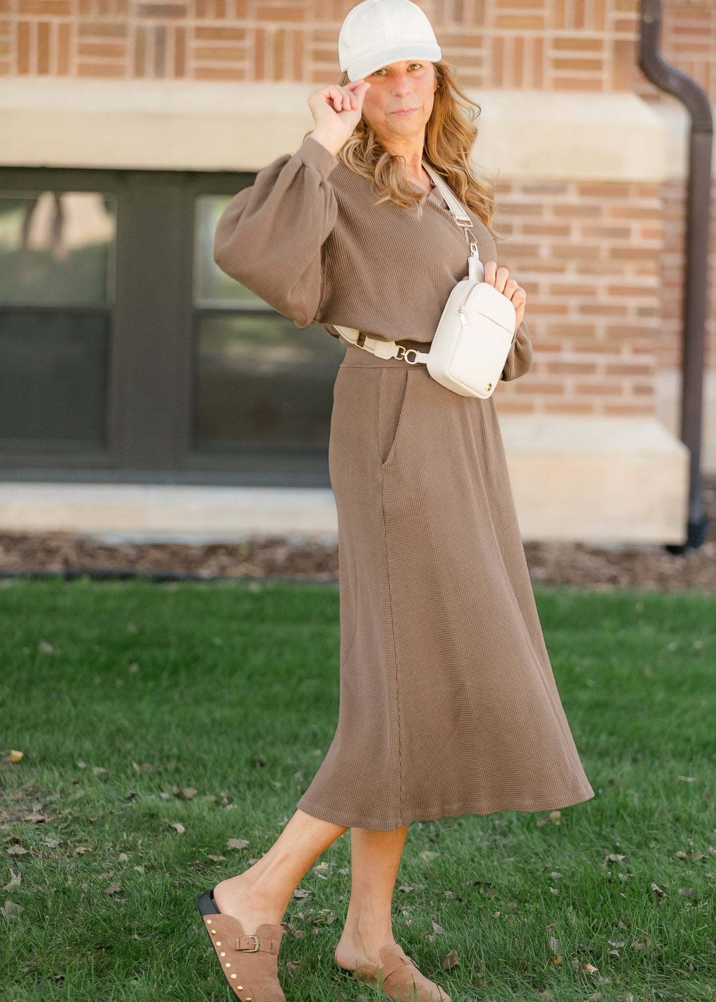 Lynette Waffle Thermal V-Neck Set IC Tops
