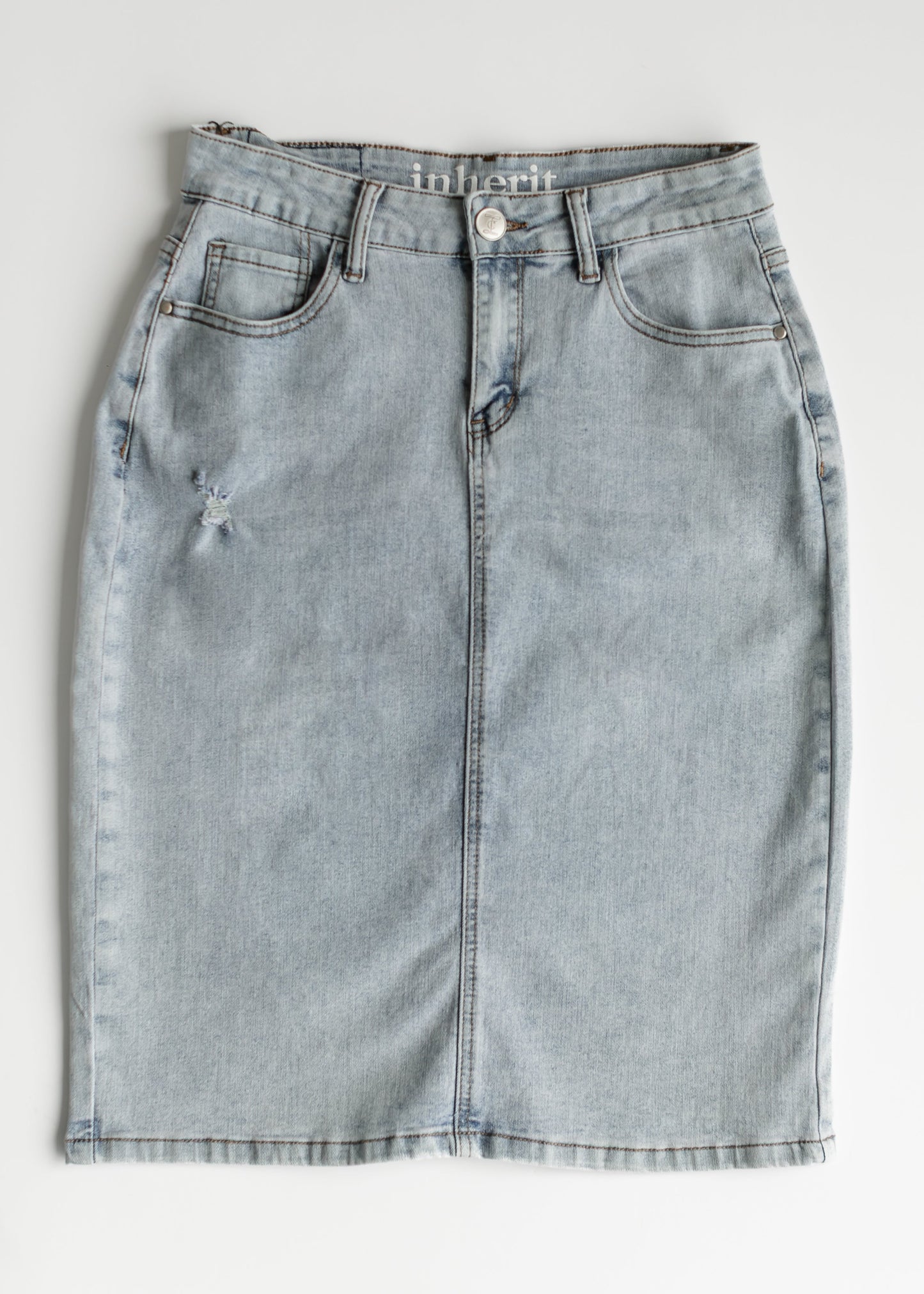 Maelia Distressed Denim Midi Skirt IC Skirts