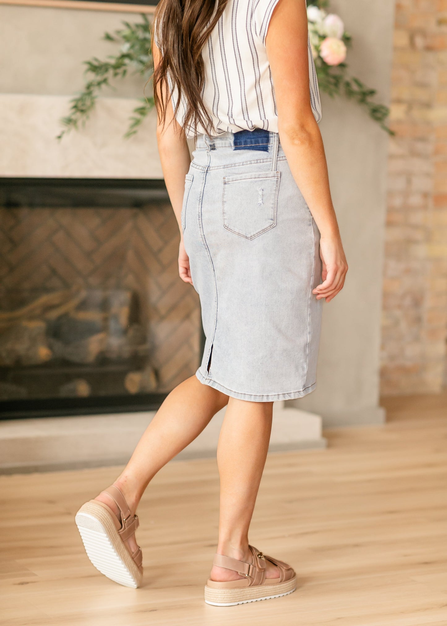 Maelia Distressed Denim Midi Skirt IC Skirts