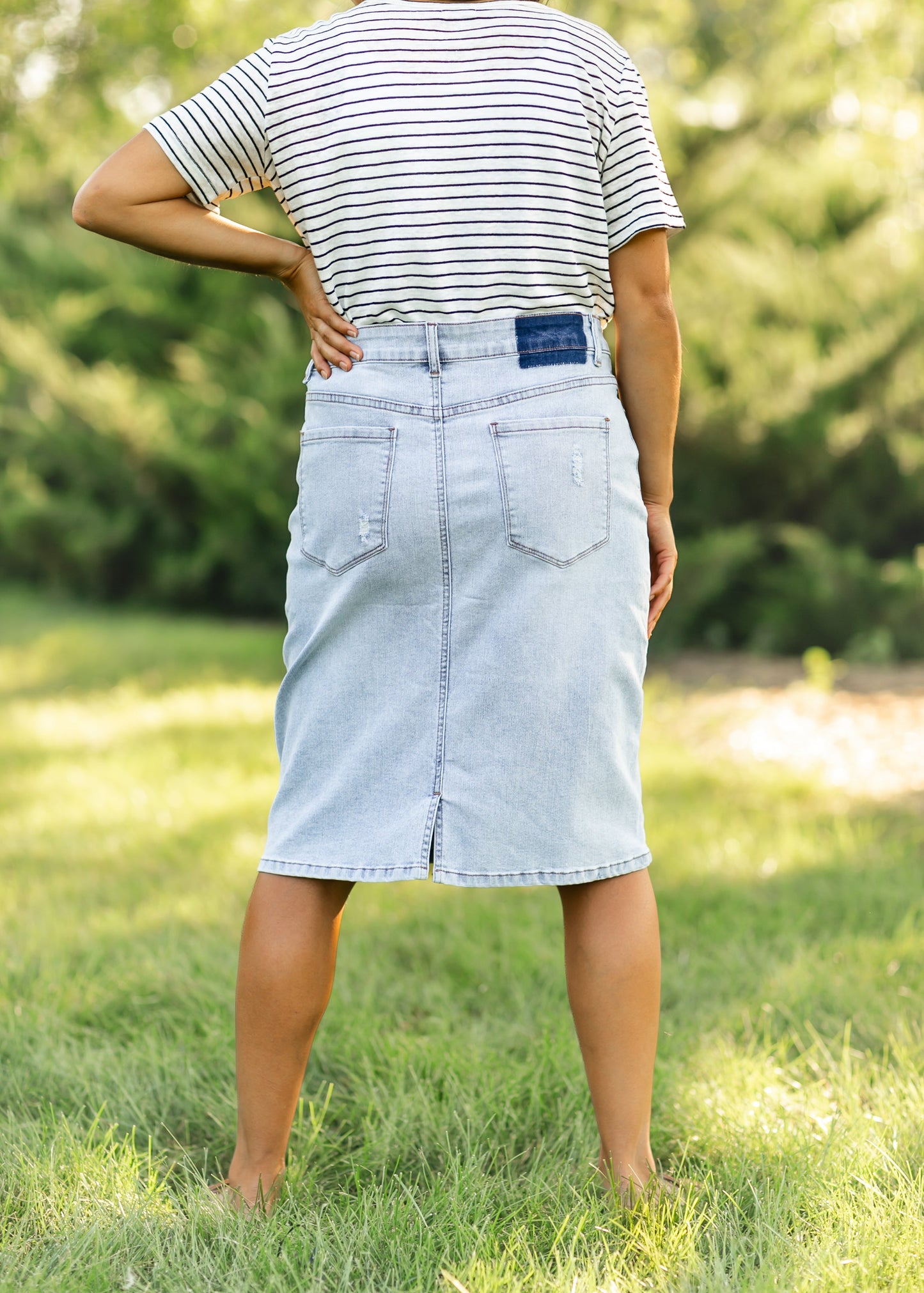 Maelia Distressed Denim Midi Skirt IC Skirts