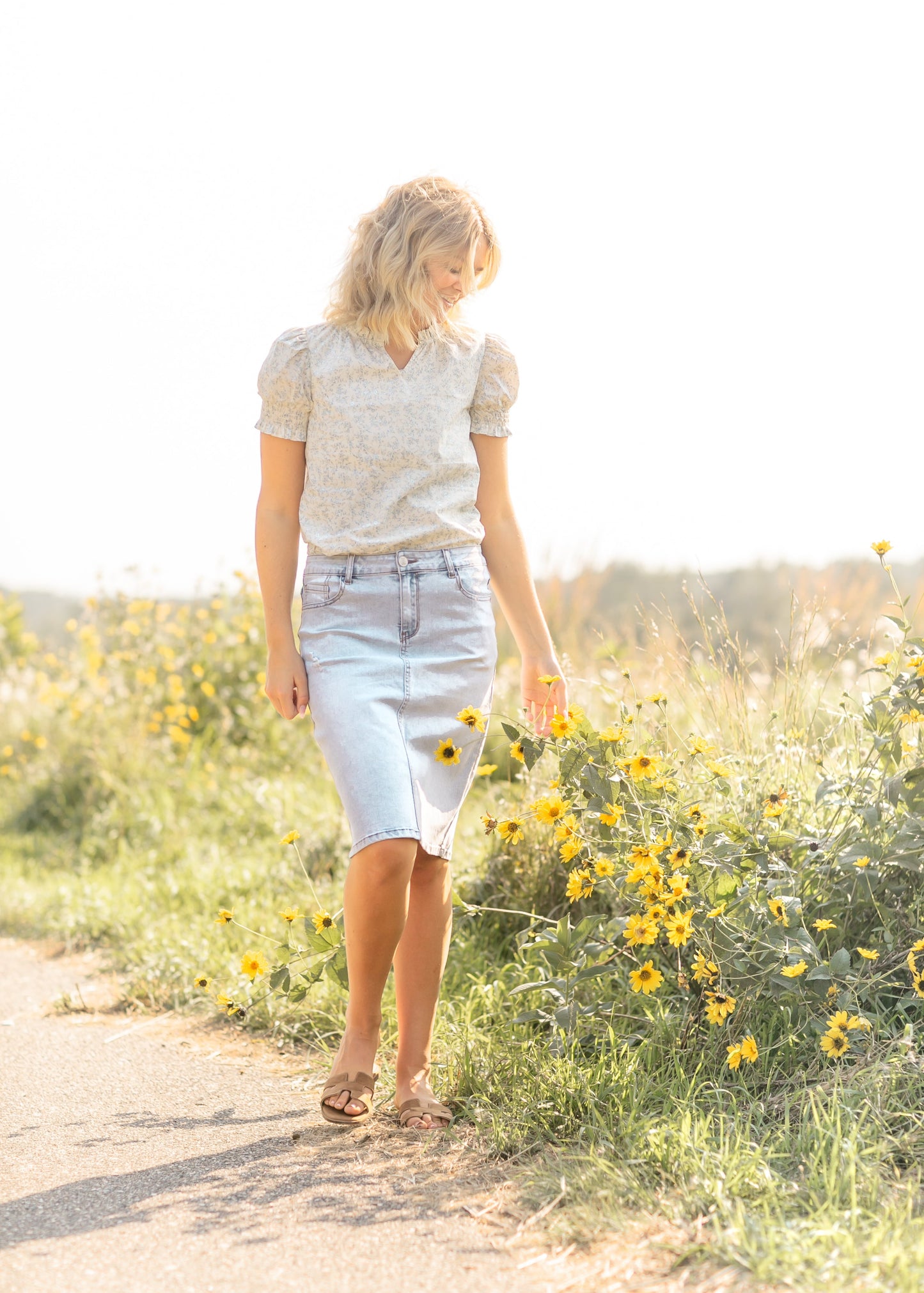 Maelia Distressed Denim Midi Skirt IC Skirts