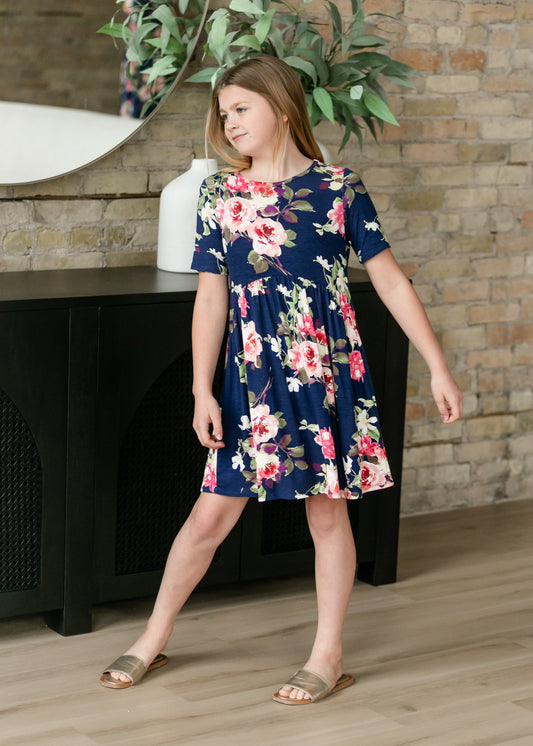 Maisie Girl's Floral Short Sleeve Midi Dress FF Girls