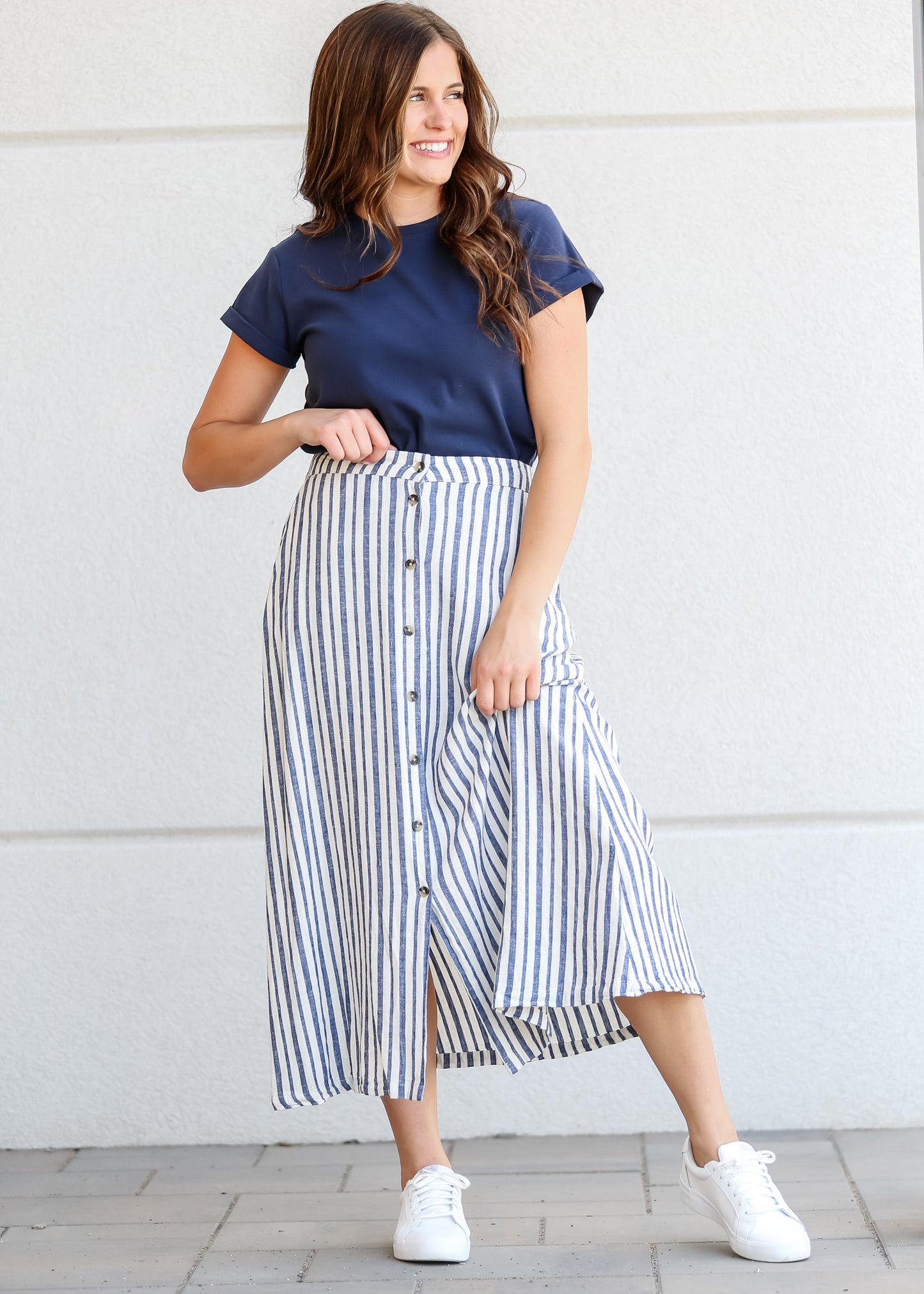 Marissa Striped Linen Blend Skirt FF Skirts