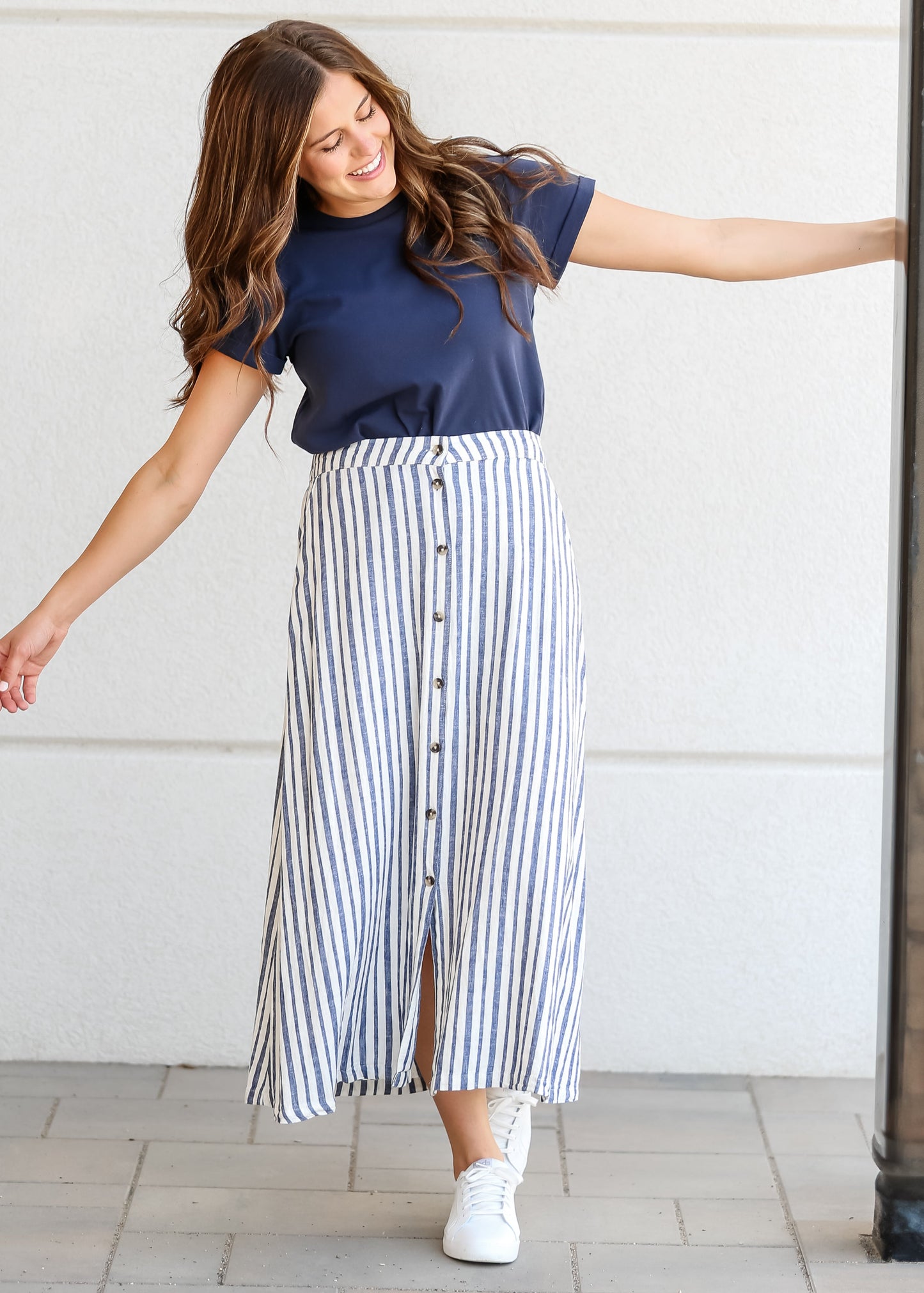 Marissa Striped Linen Blend Skirt FF Skirts