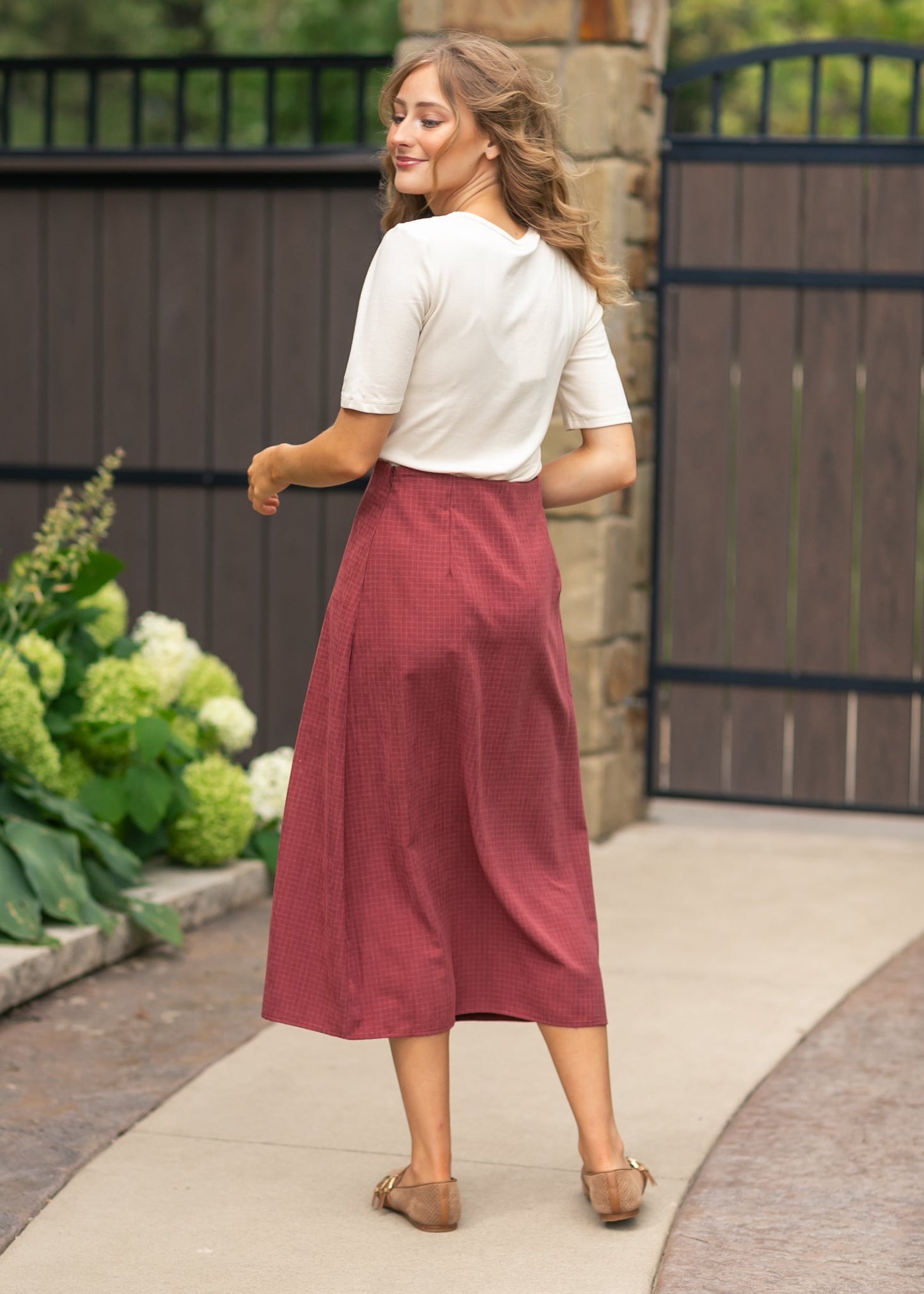 Maroon Gingham Satin Skirt FF Skirts