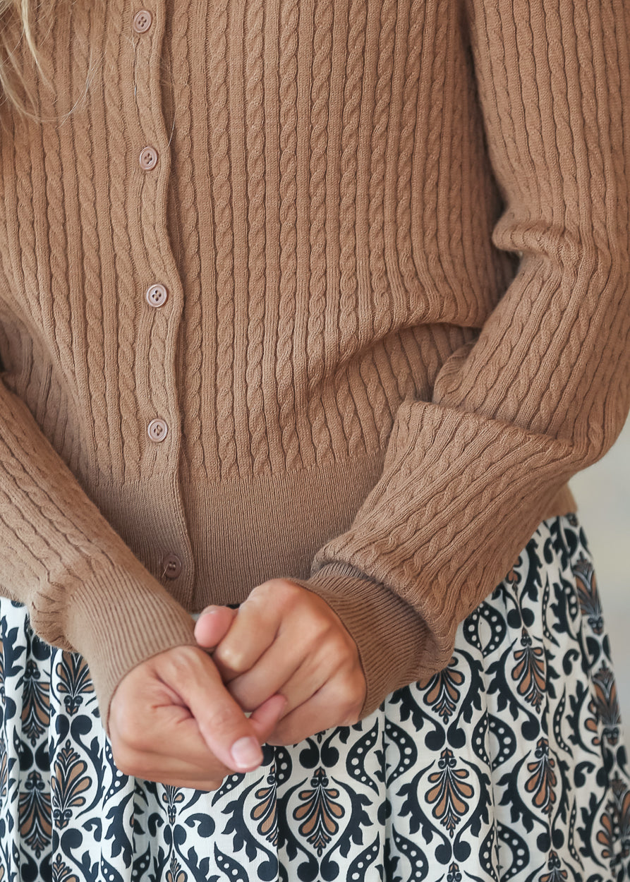 Mason Soft Chocolate Cable Knit Button Up Cardigan IC Layering Essentials