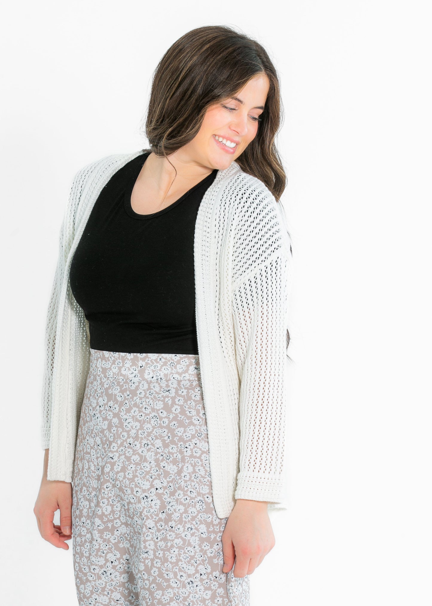 Mindy Textured Knit 3/4 Sleeve Open Cardigan FF Tops