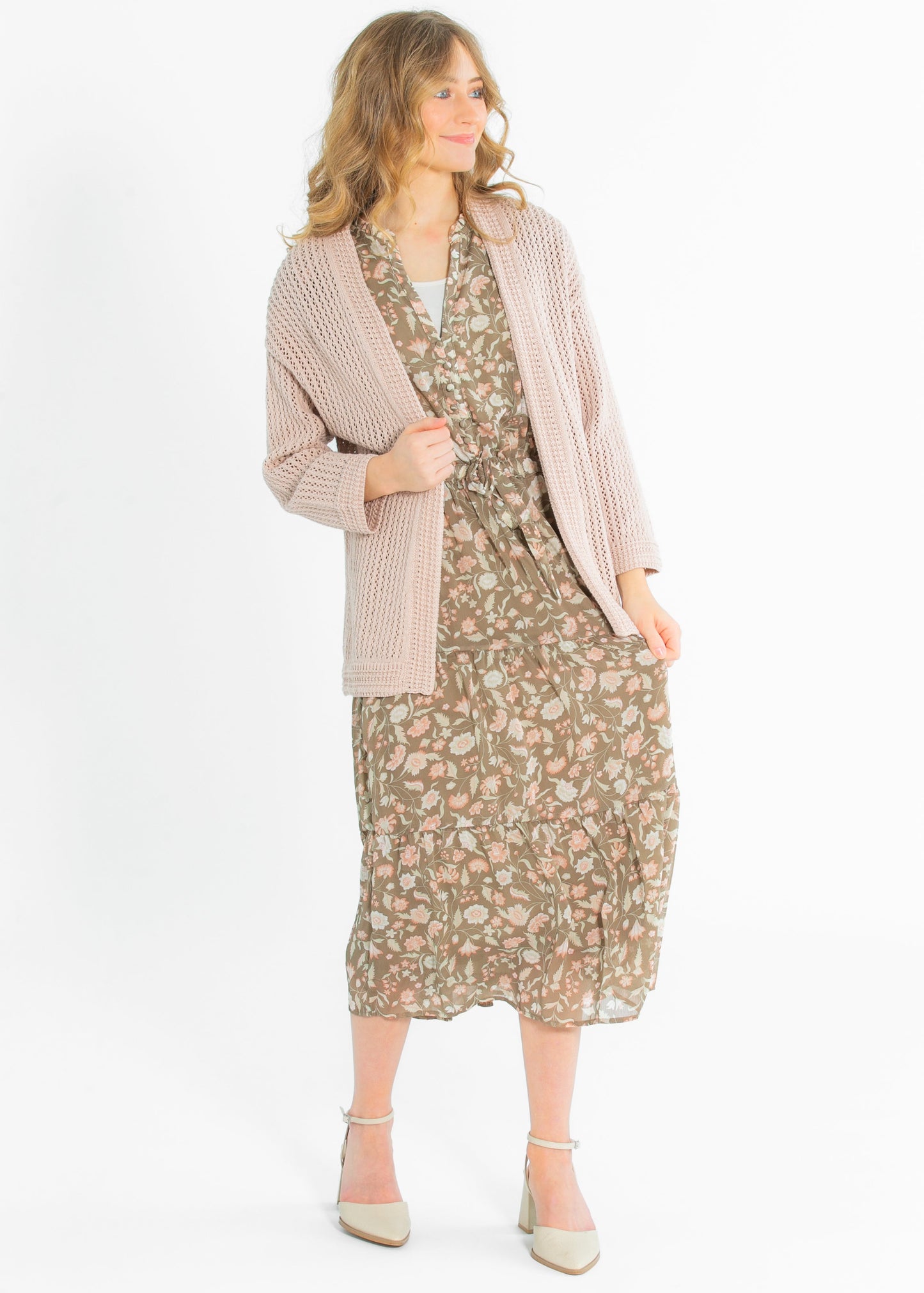 Mindy Textured Knit 3/4 Sleeve Open Cardigan FF Tops